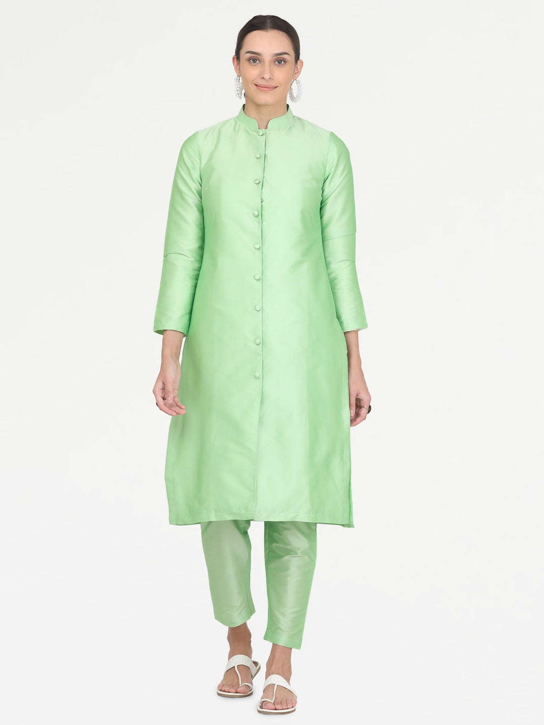 Kaanchie Nanggia Green Taffeta Kurta with Pant (Set of 2)