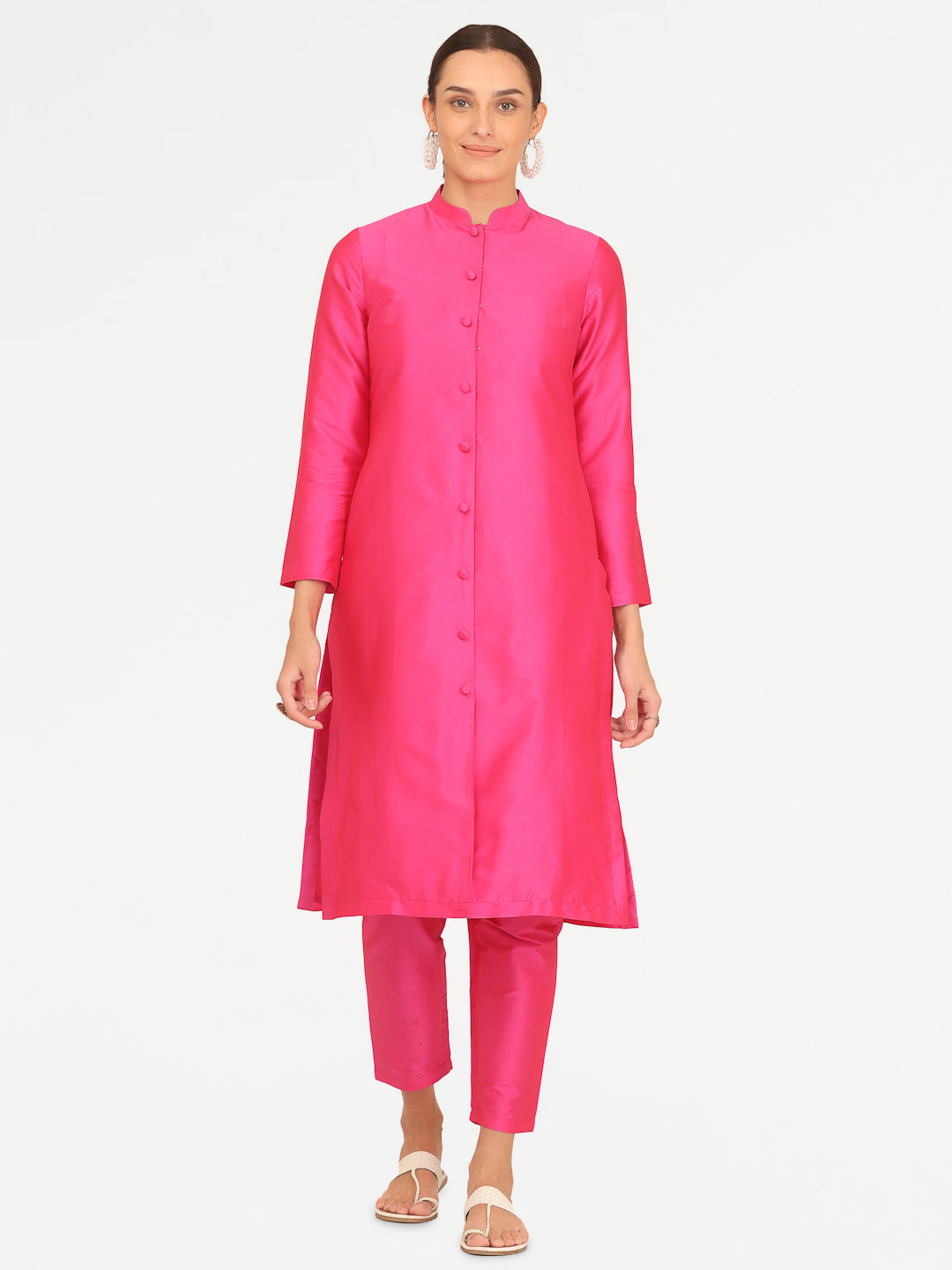 Kaanchie Nanggia Pink Taffeta Kurta with Pant (Set of 2)