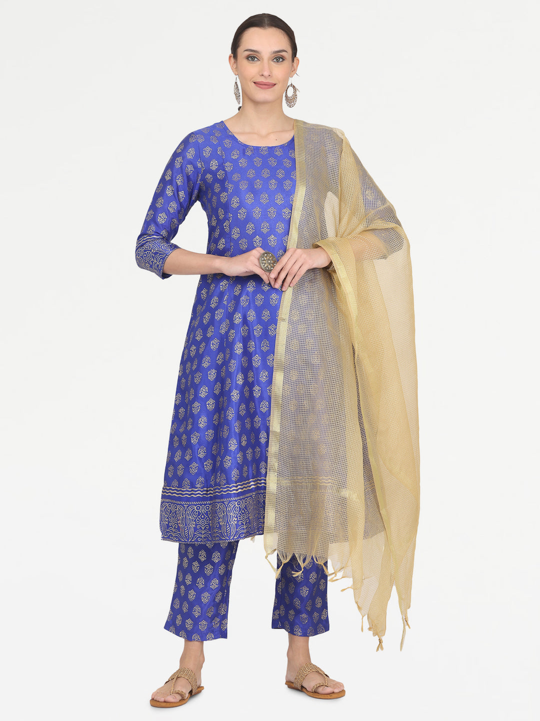 Kaanchie Nanggia Blue Printed Kurta Pant with Dupatta (Set of 3)