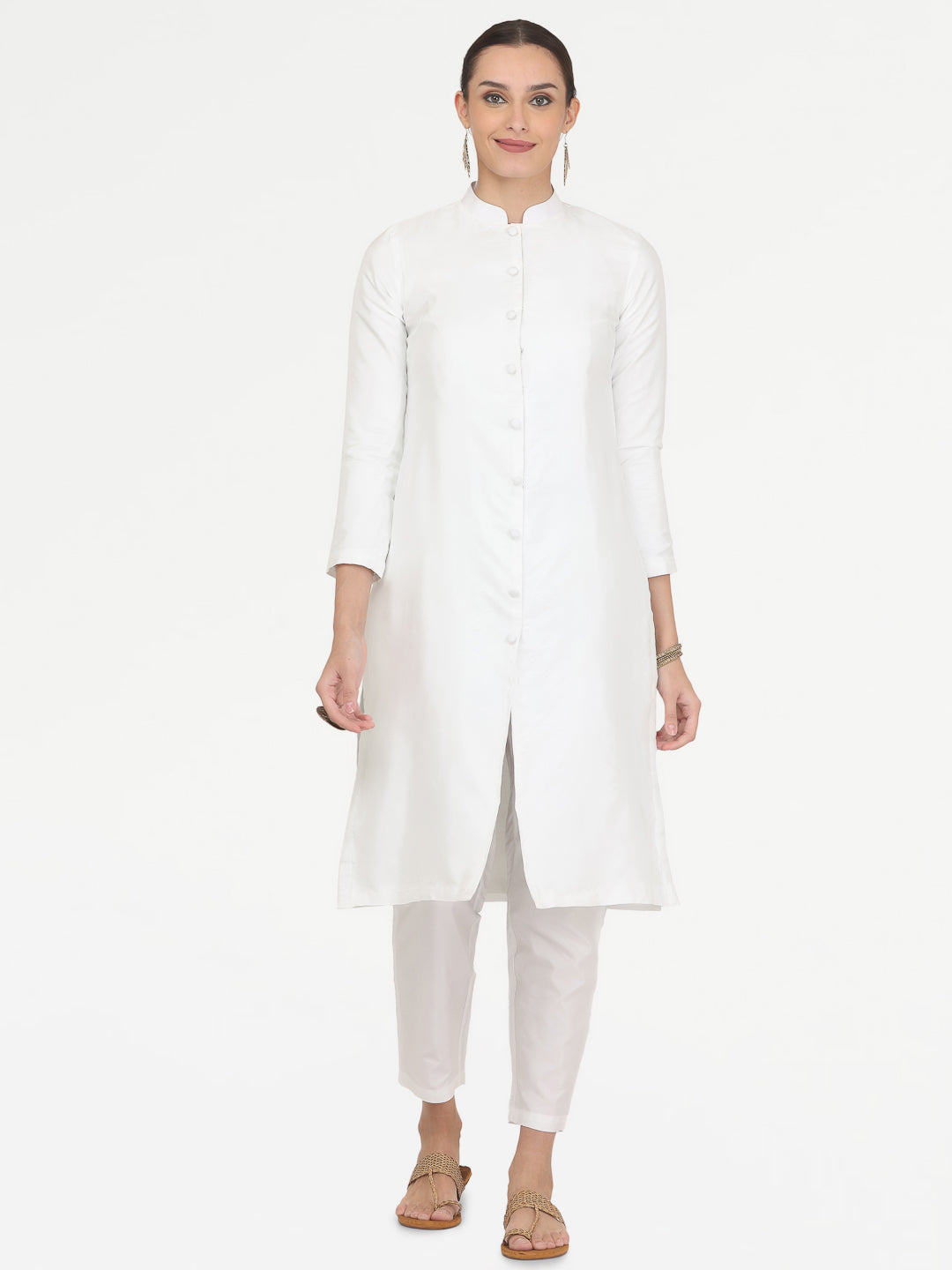 Kaanchie Nanggia White Taffeta Kurta with Pant (Set of 2)
