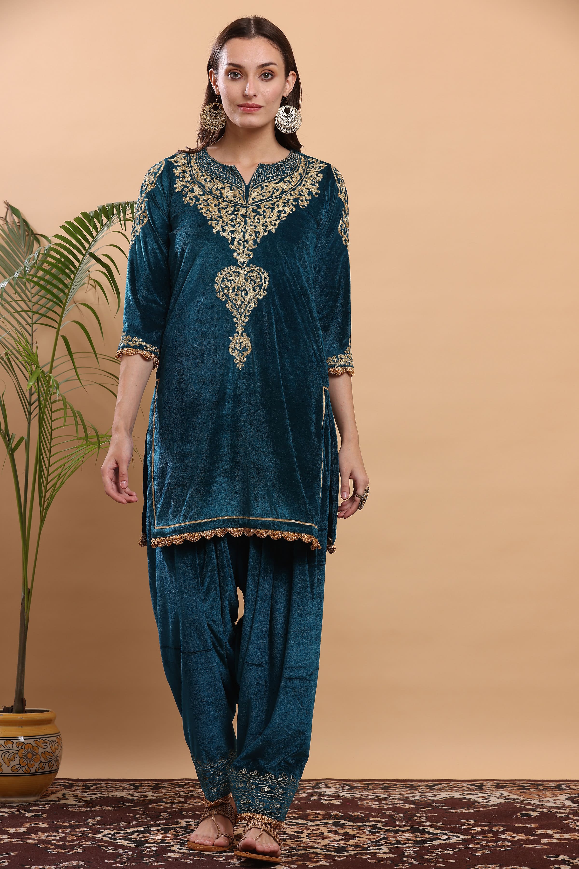 Kaanchie Nanggia Teal Green Embroidered Kurta Salwar (Set of 2)