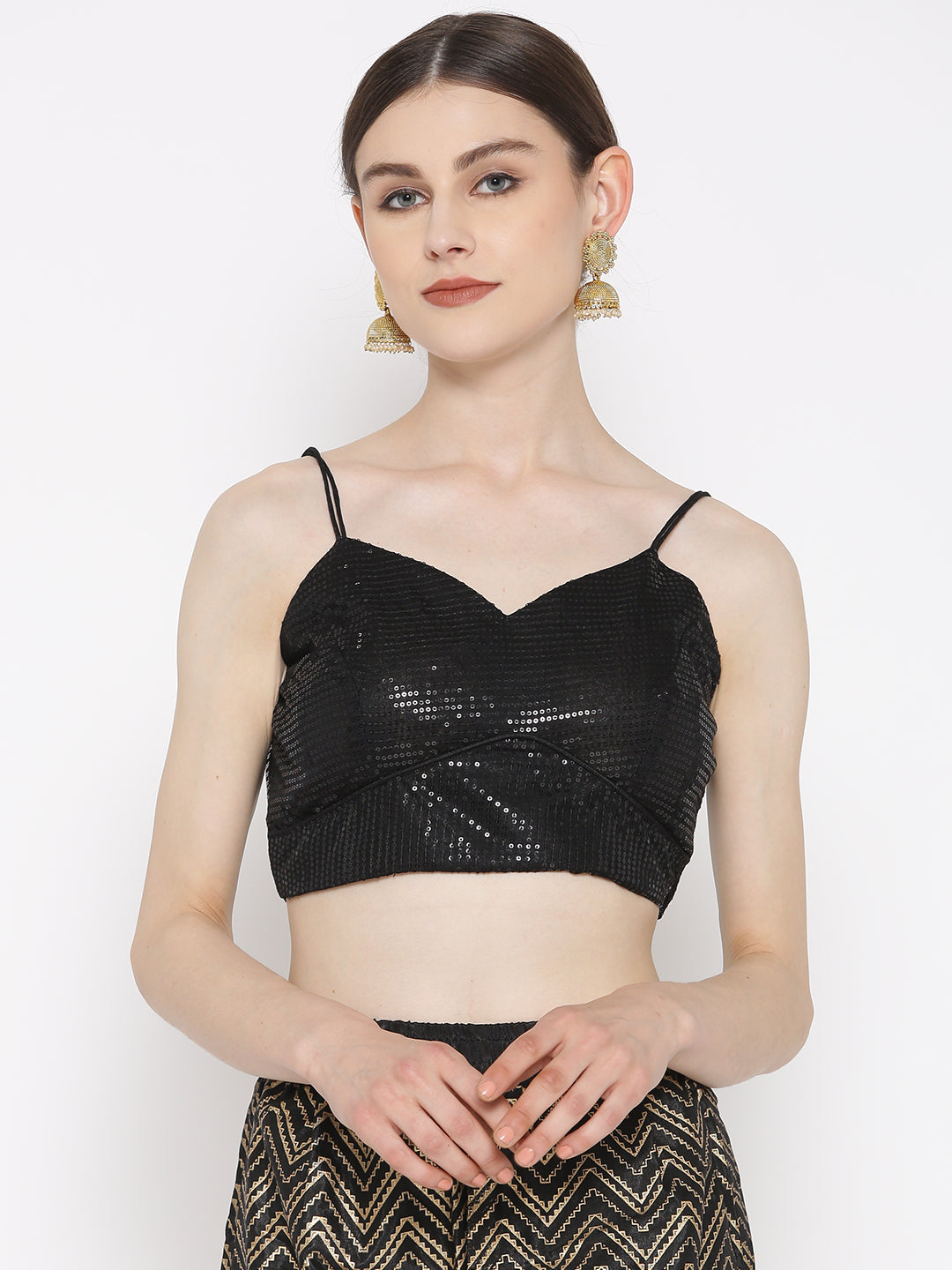 Kaanchie Nanggia Black Sequence Strap Blouse
