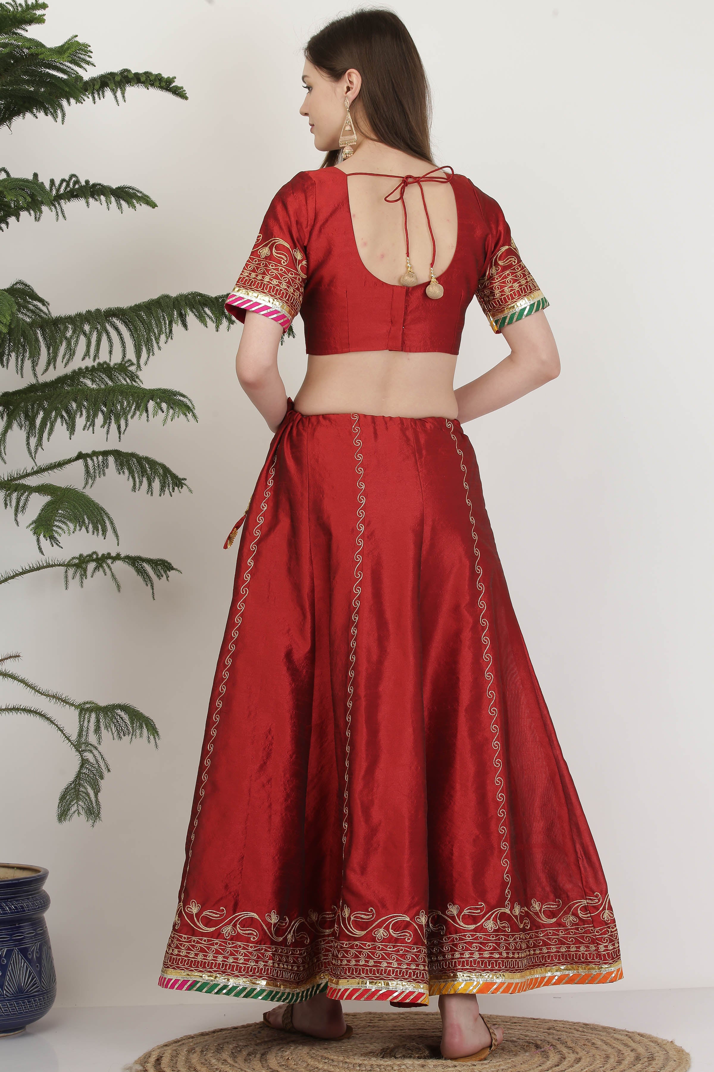 Kaanchie Nanggia Round Neck Zari Silk Ready to Wear Lehenga & Blouse With Dupatta (Set of 3)