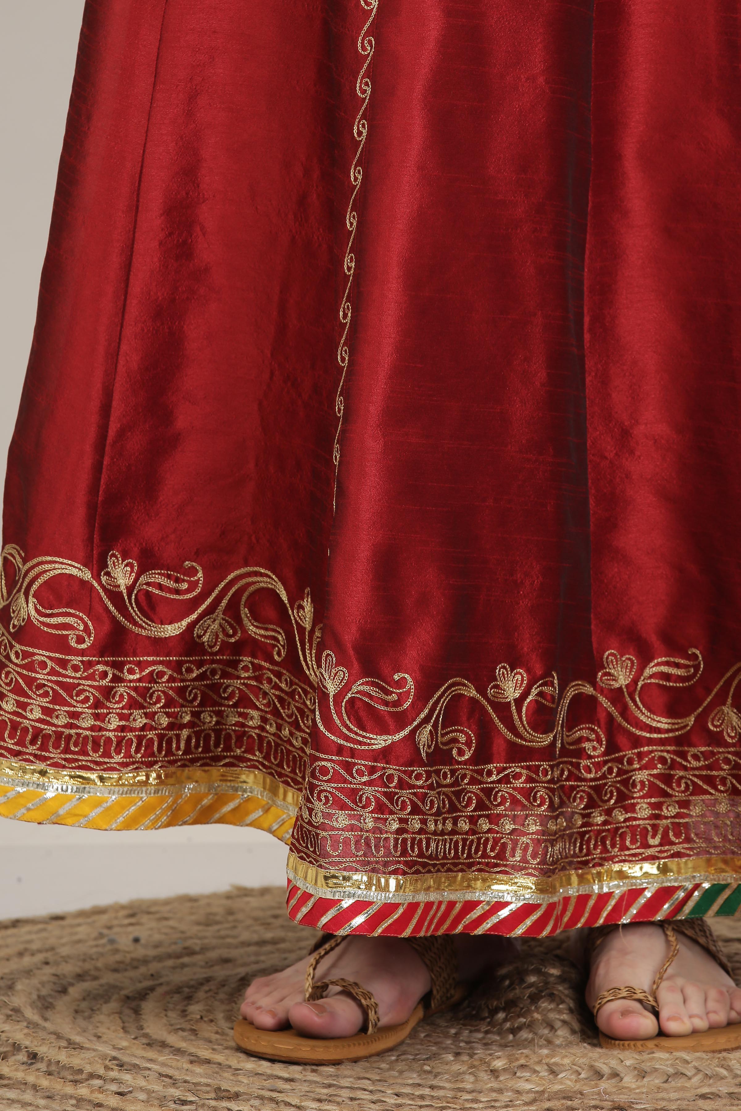 Kaanchie Nanggia Round Neck Zari Silk Ready to Wear Lehenga & Blouse With Dupatta (Set of 3)