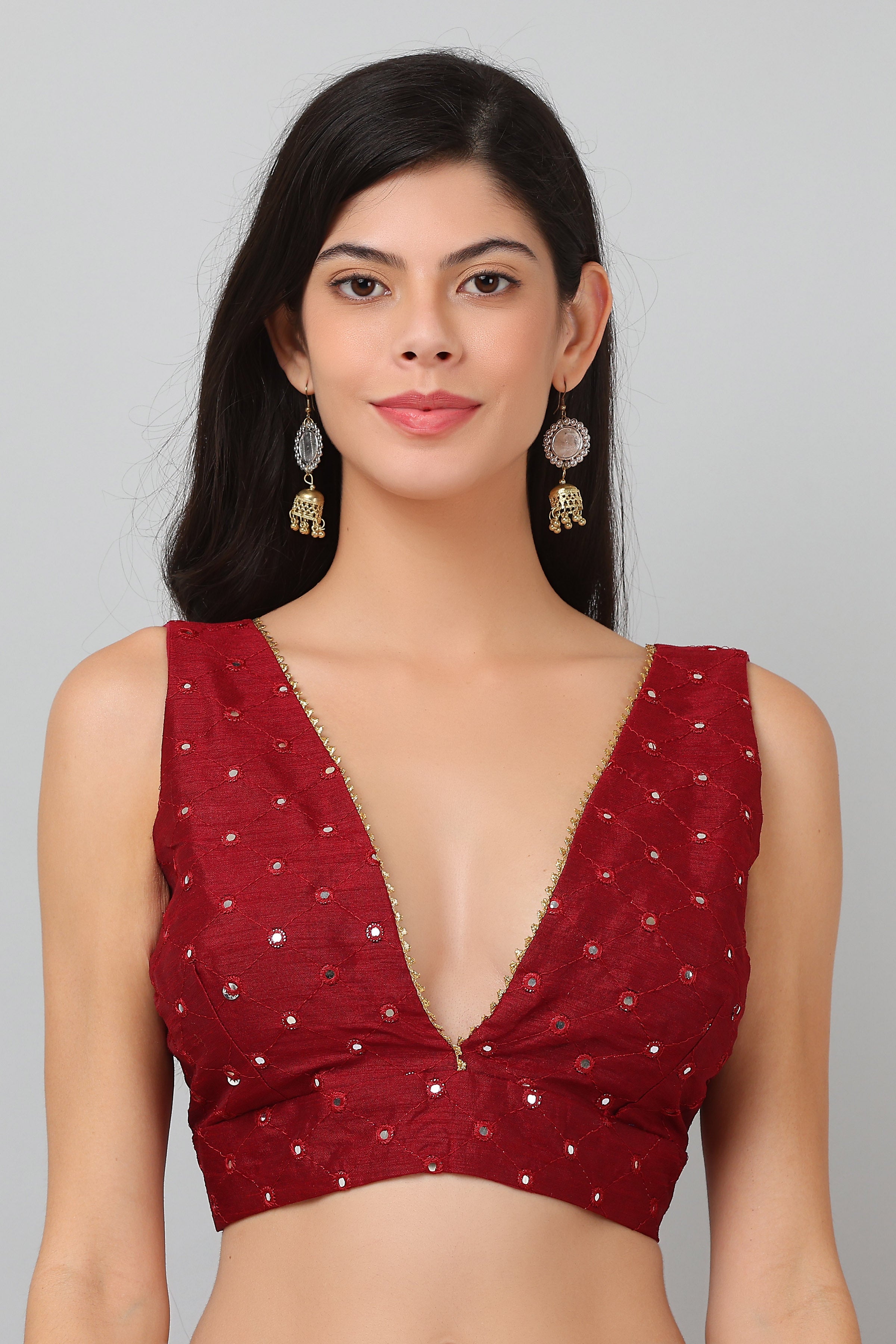 Kaanchie Nanggia Maroon Mirror Work Blouse