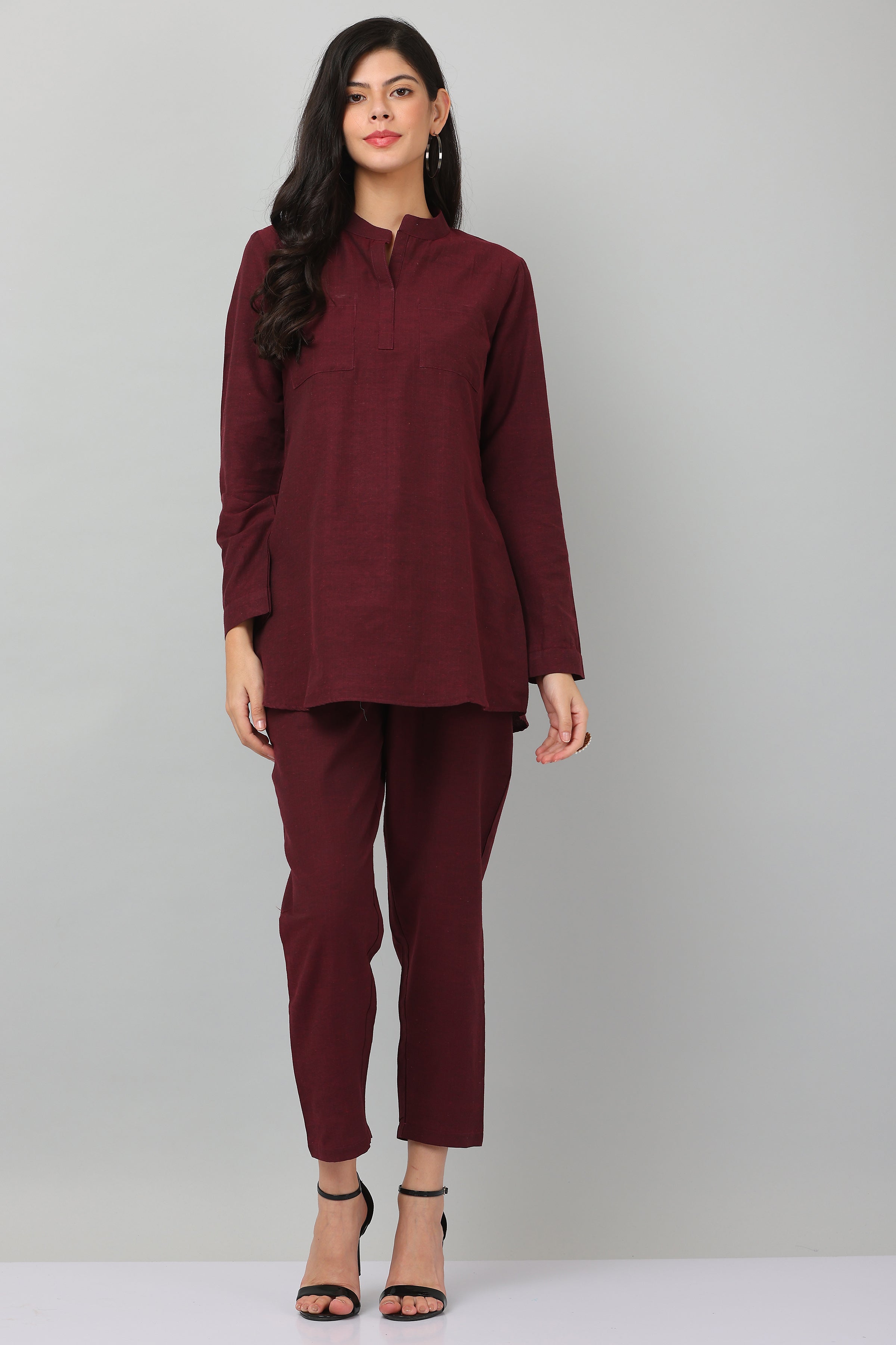 Kaanchie Nanggia Maroon Causal Wear Shirt & Pants (Set of 2)