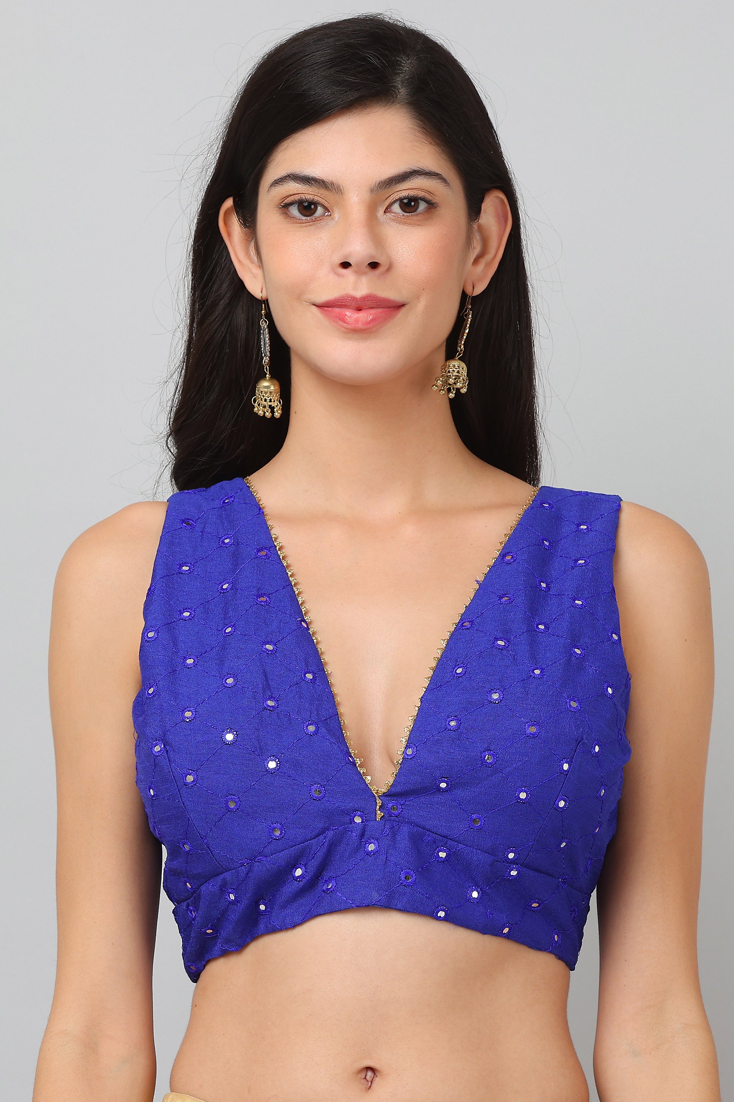 Kaanchie Nanggia Blue Mirror Work Blouse