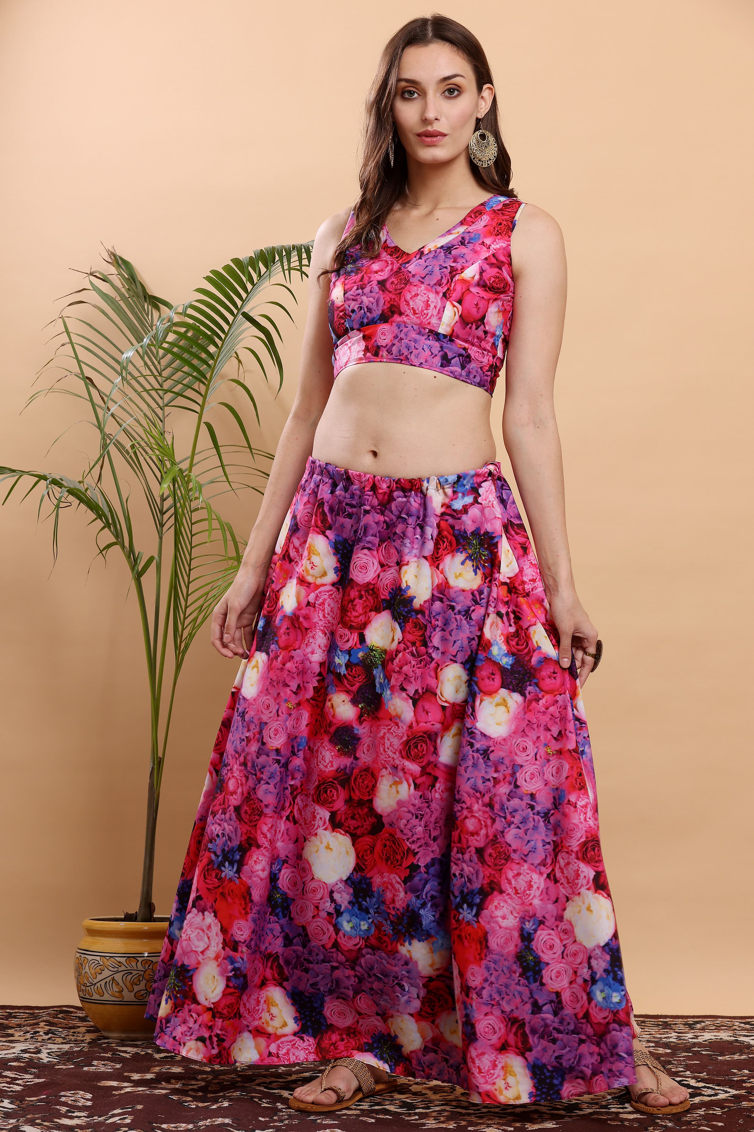 Kaanchie Nanggia Purple & Pink Printed Ready to Wear Lehenga & Choli (Set of 2)