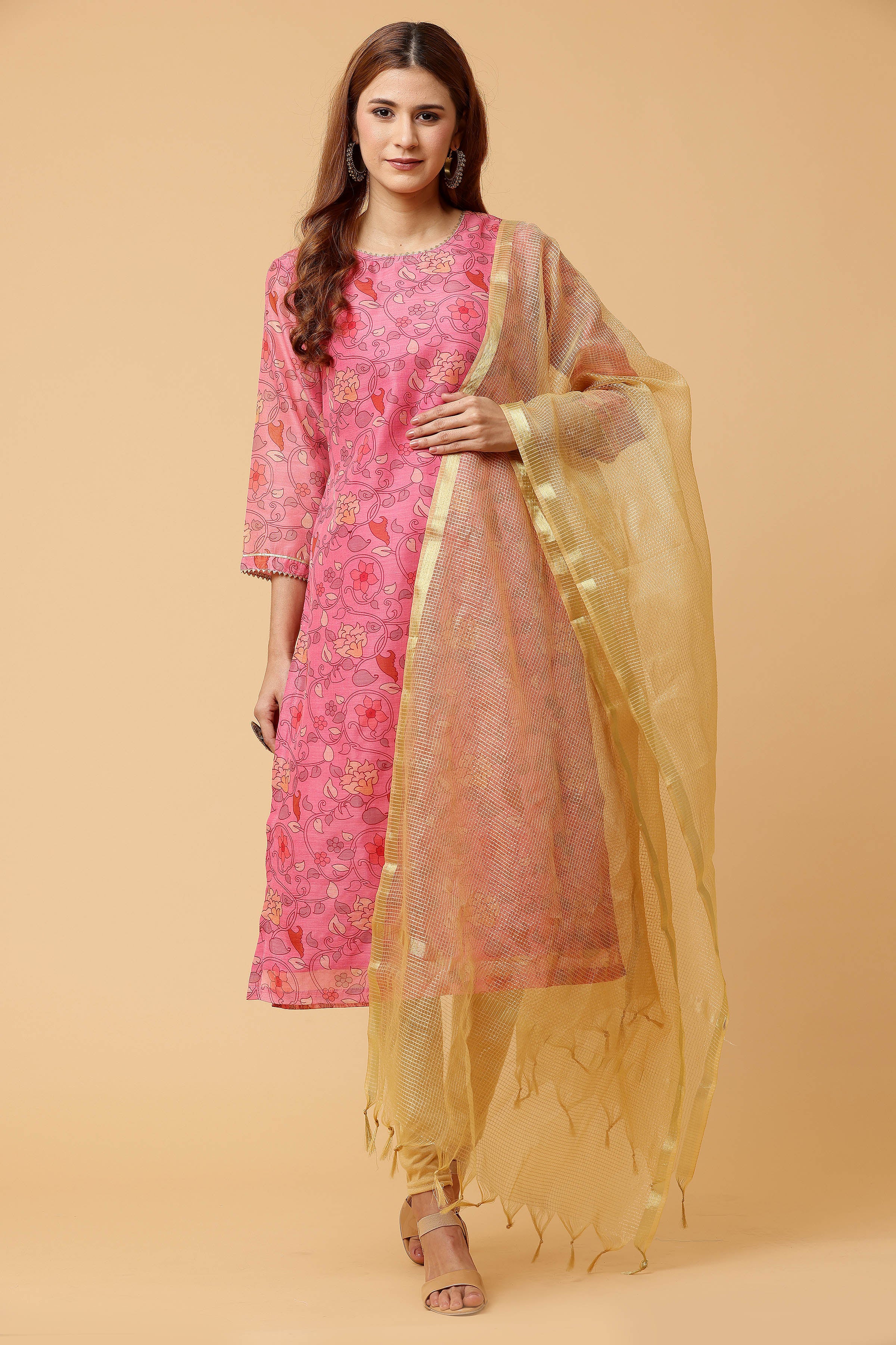 Kaanchie Nanggia Pink Digital Printed Kurta Legging with Dupatta (Set of 3)