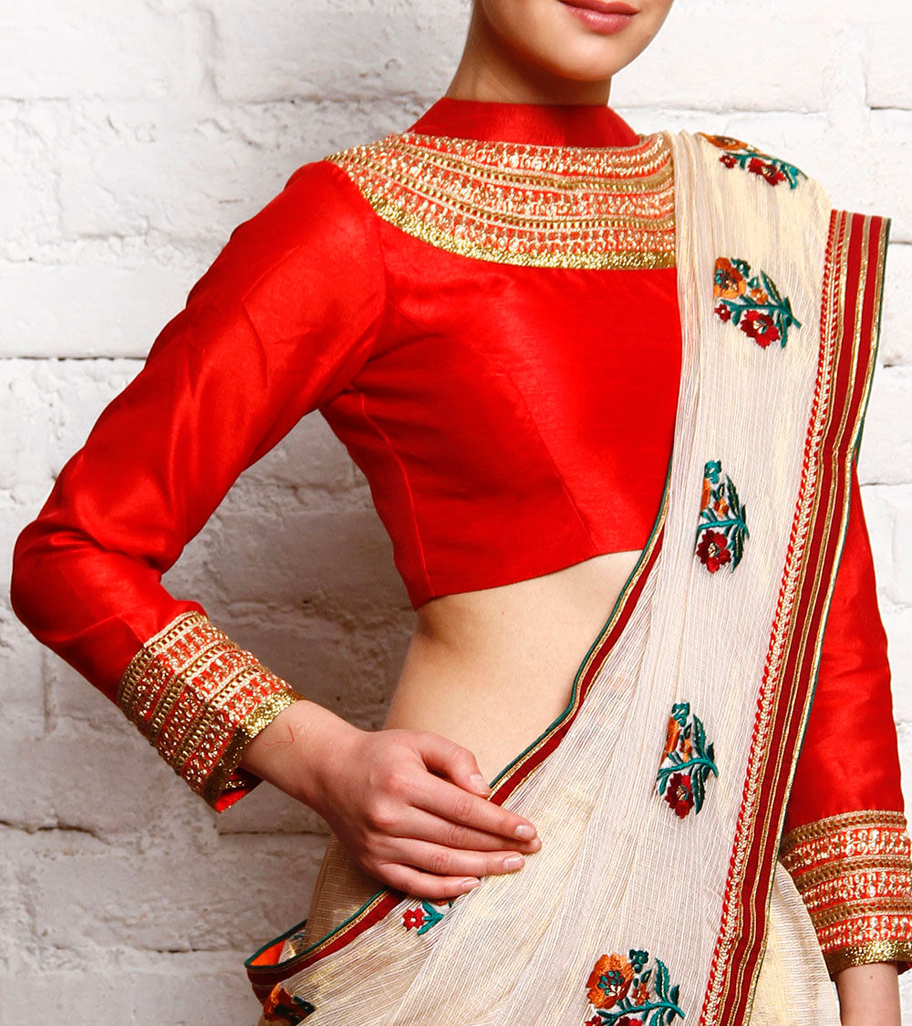 Kaanchie Nanggia Red Silk Embroidered Blouse