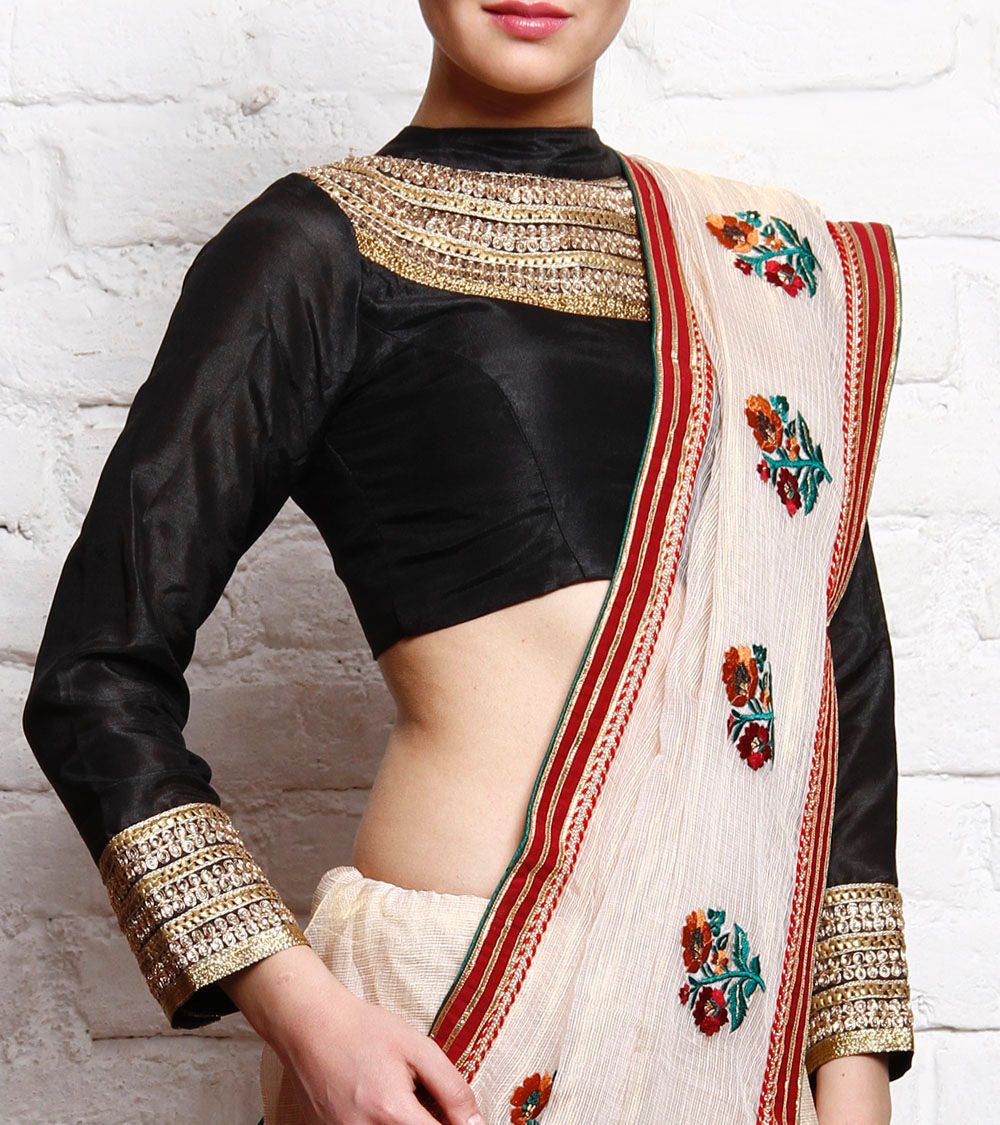 Kaanchie Nanggia Black Blue Silk Embroidered Blouse