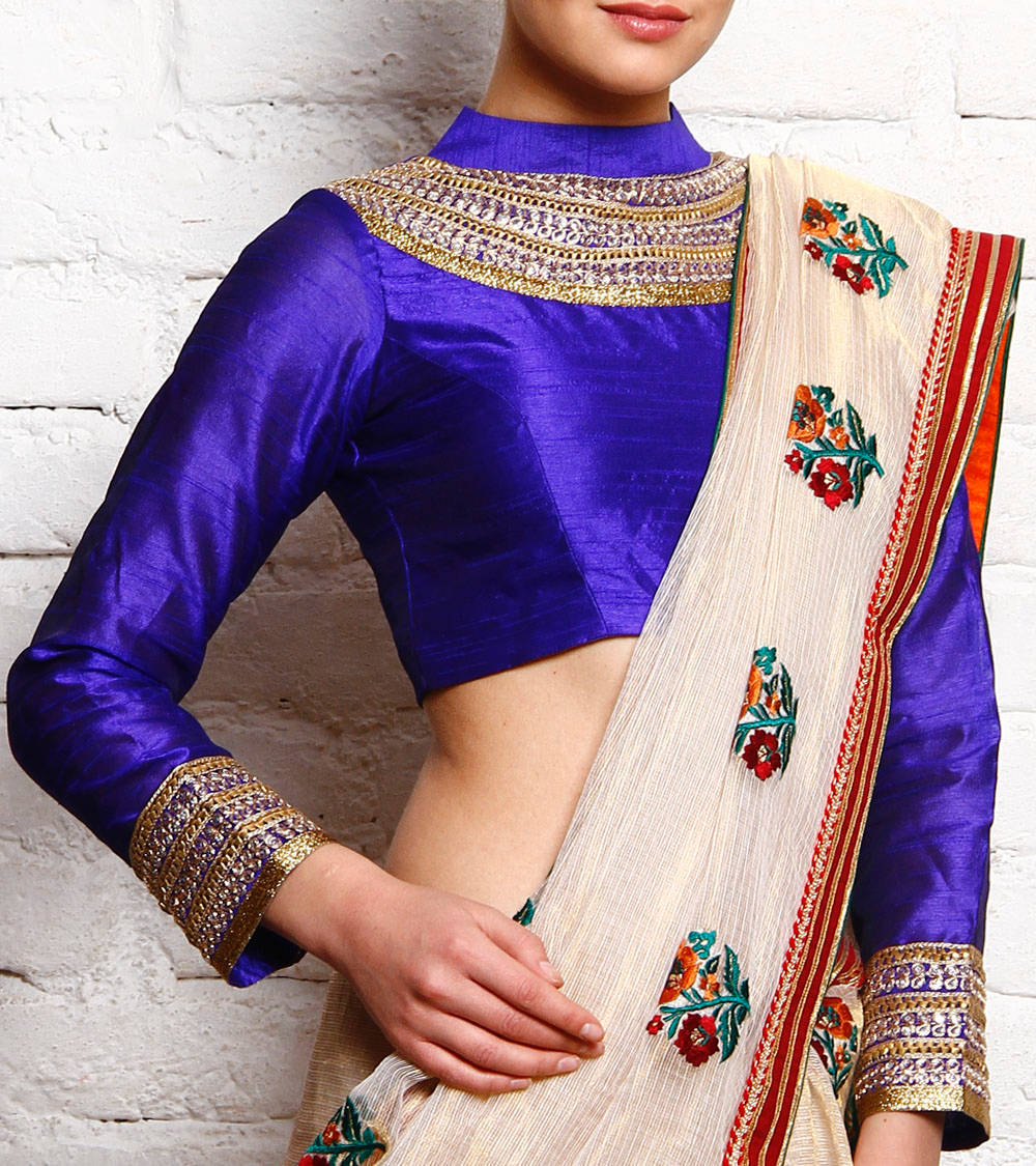 Kaanchie Nanggia Royal Blue Silk Embroidered Blouse