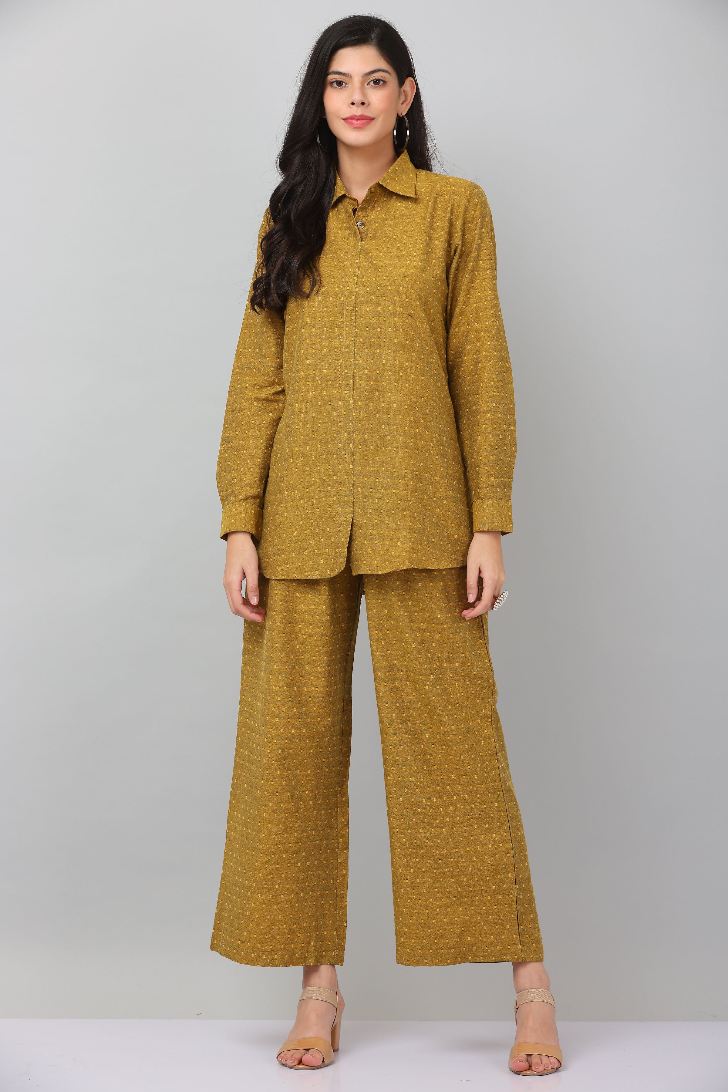 Kaanchie Nanggia Mustard Causal Wear Shirt & Pants (Set of 2)