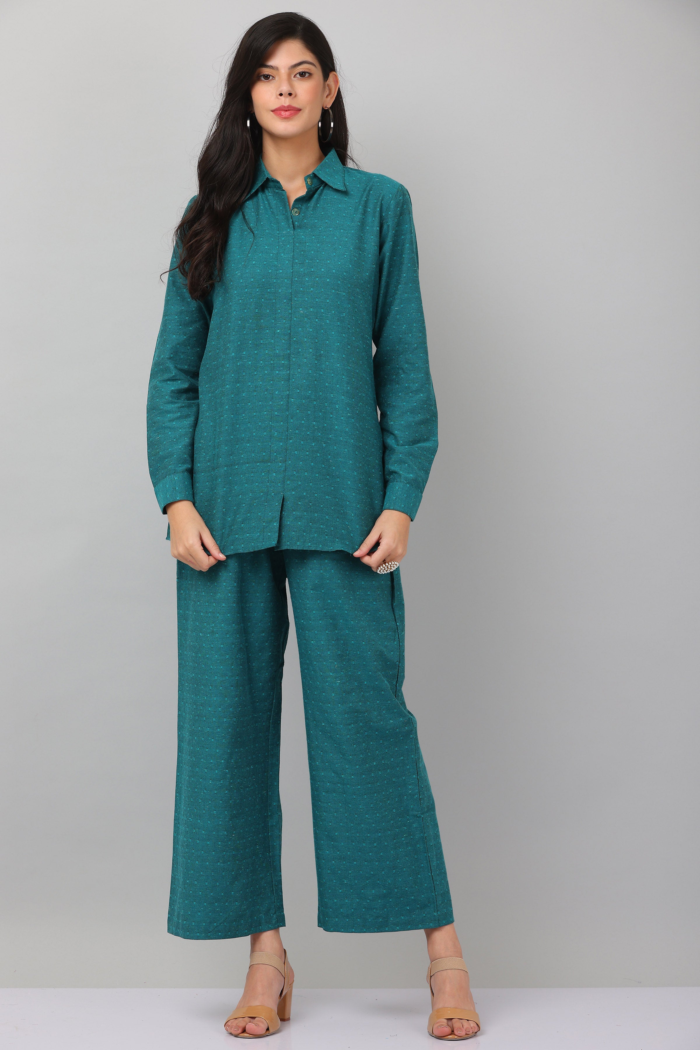 Kaanchie Nanggia Green Causal Wear Shirt & Pants (Set of 2)