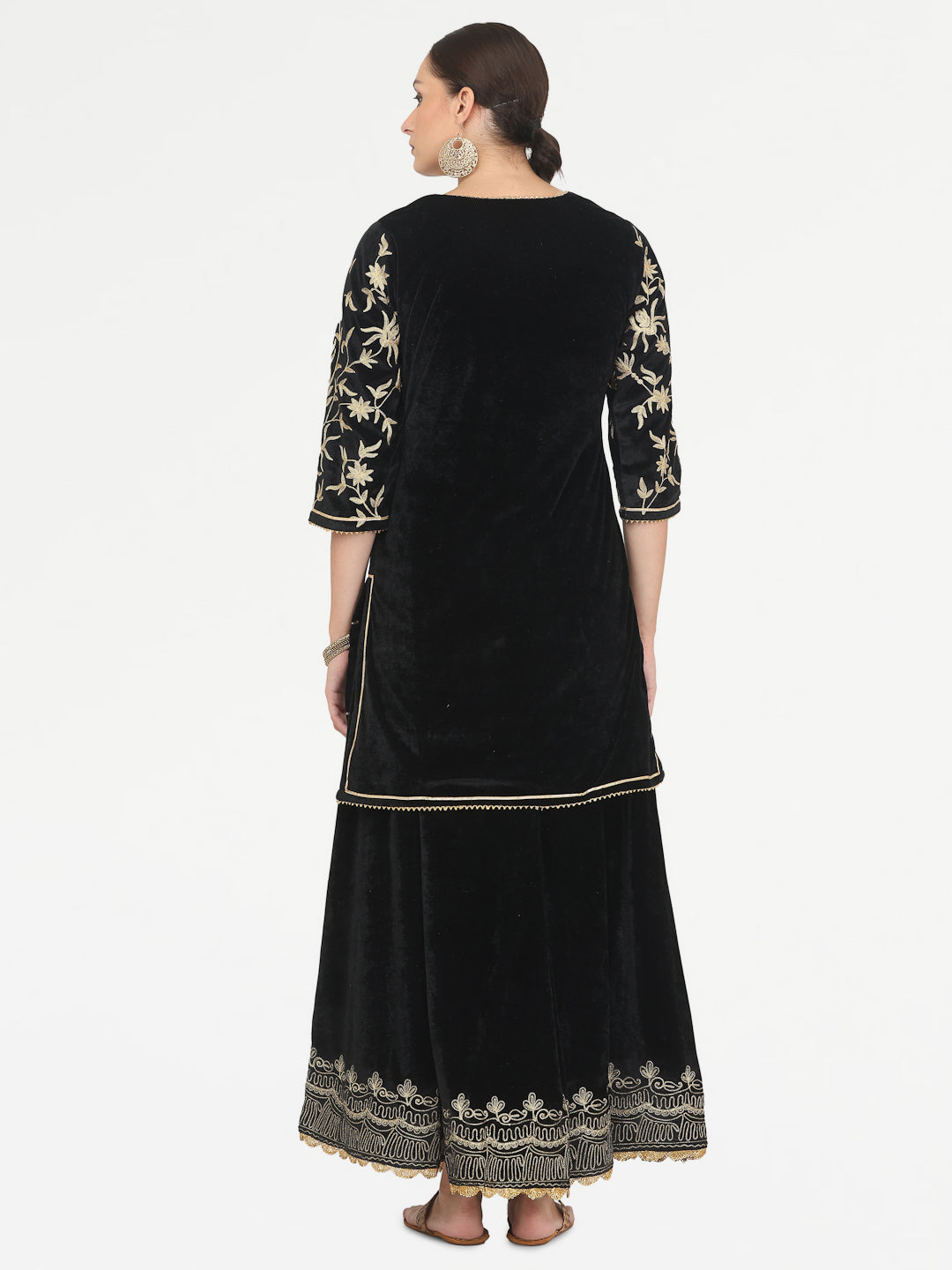 Kaanchie Nanggia Black Embroidered Kurta Skirt with Chanderi Dupatta (Set of 3)