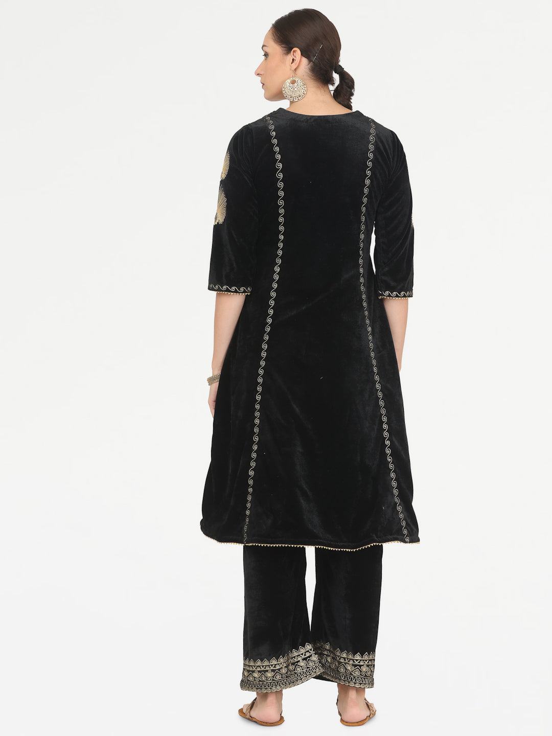 Kaanchie Nanggia Black Embroidered Kurta Palazzo with Chanderi Dupatta (Set of 3)