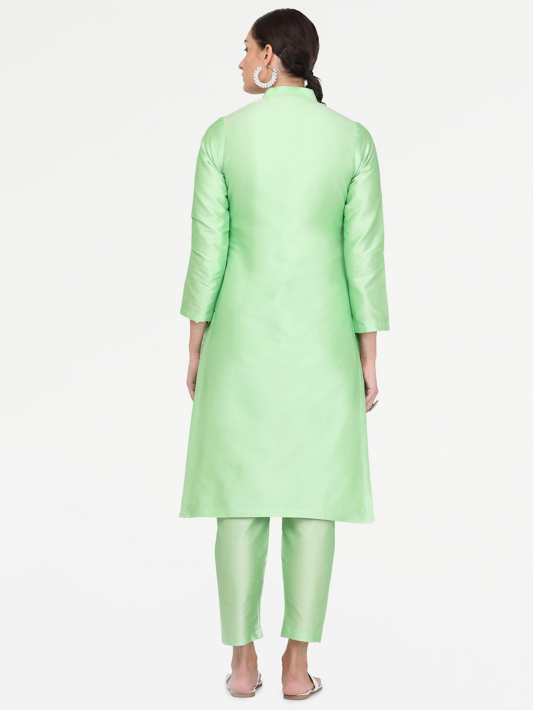 Kaanchie Nanggia Green Taffeta Kurta with Pant (Set of 2)