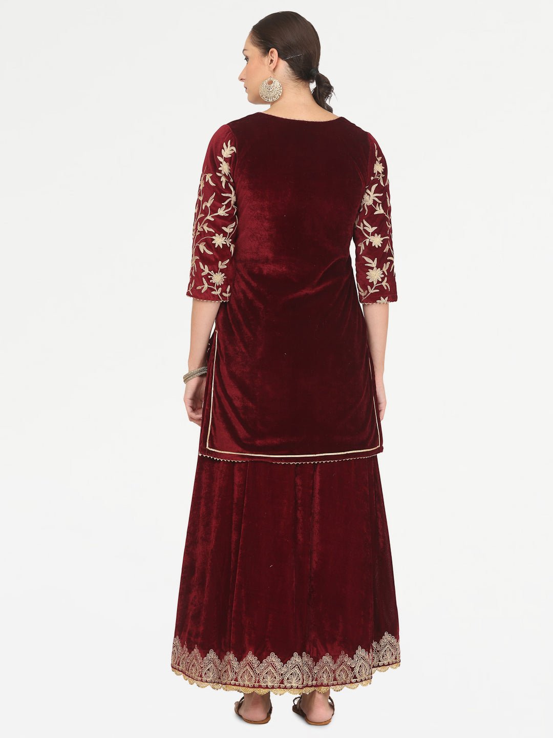 Kaanchie Nanggia Maroon Embroidered Kurta Skirt with Chanderi Dupatta (Set of 3)