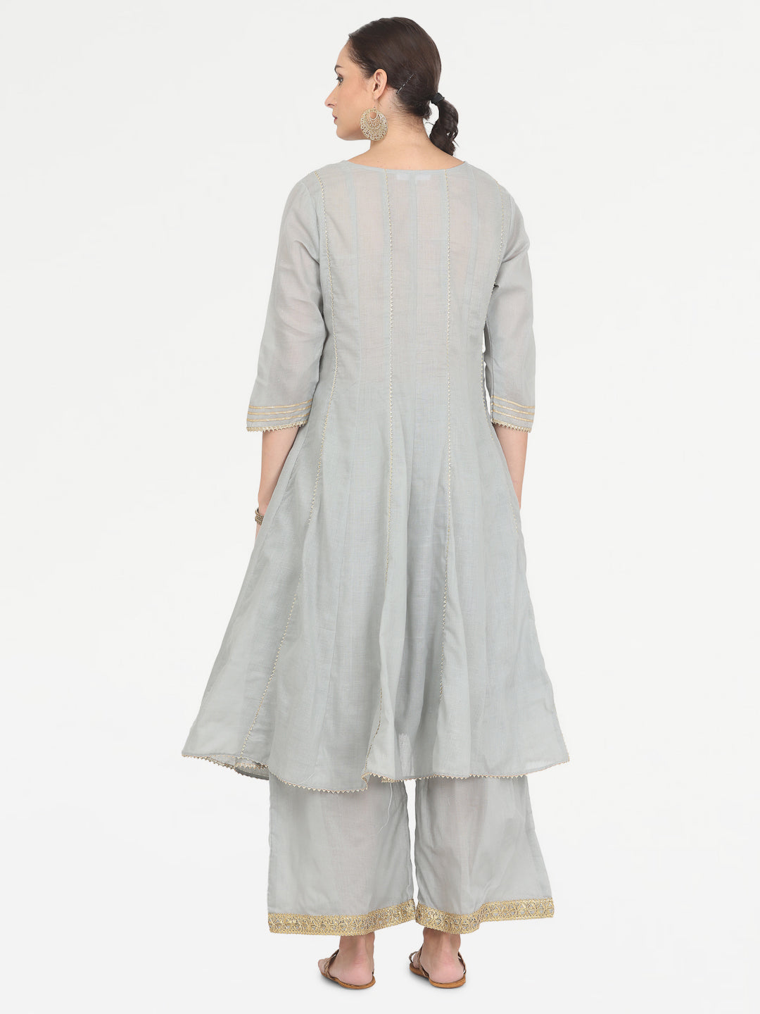 Kaanchie Nanggia Grey Gota Work Kurta Palazzo with Dupatta (Set of 3)