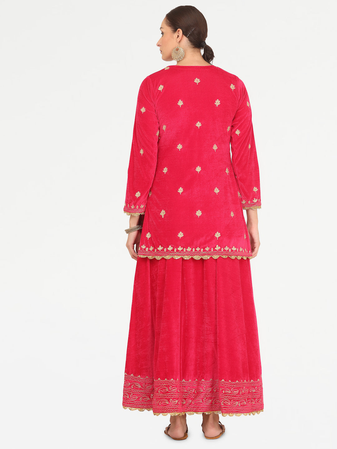 Kaanchie Nanggia Pink Embroidered Kurta Skirt with Chanderi Dupatta (Set of 3)