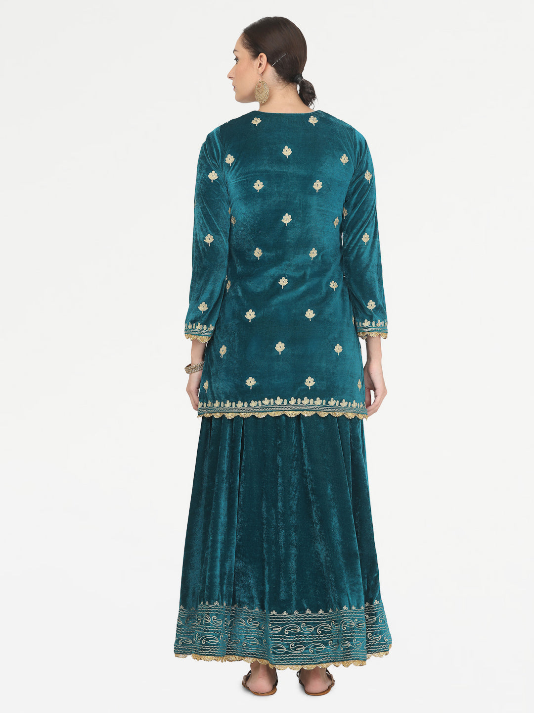 Kaanchie Nanggia Teal Green Embroidered Kurta Skirt with Chanderi Dupatta (Set of 3)