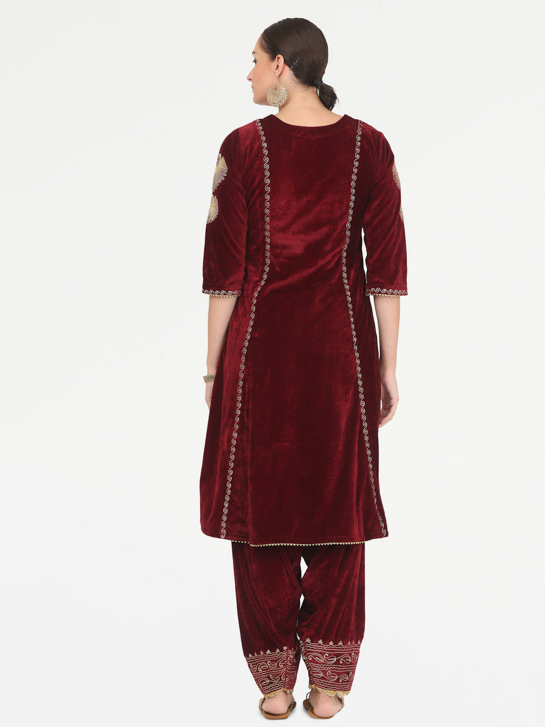 Kaanchie Nanggia Maroon Embroidered Kurta Salwar with Chanderi Dupatta (Set of 3)