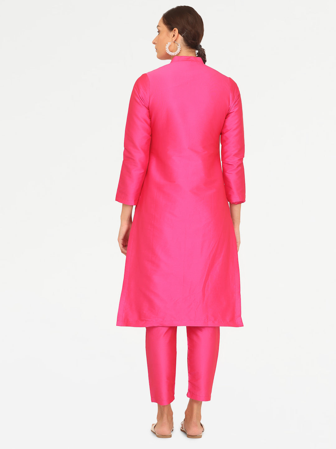 Kaanchie Nanggia Pink Taffeta Kurta with Pant (Set of 2)