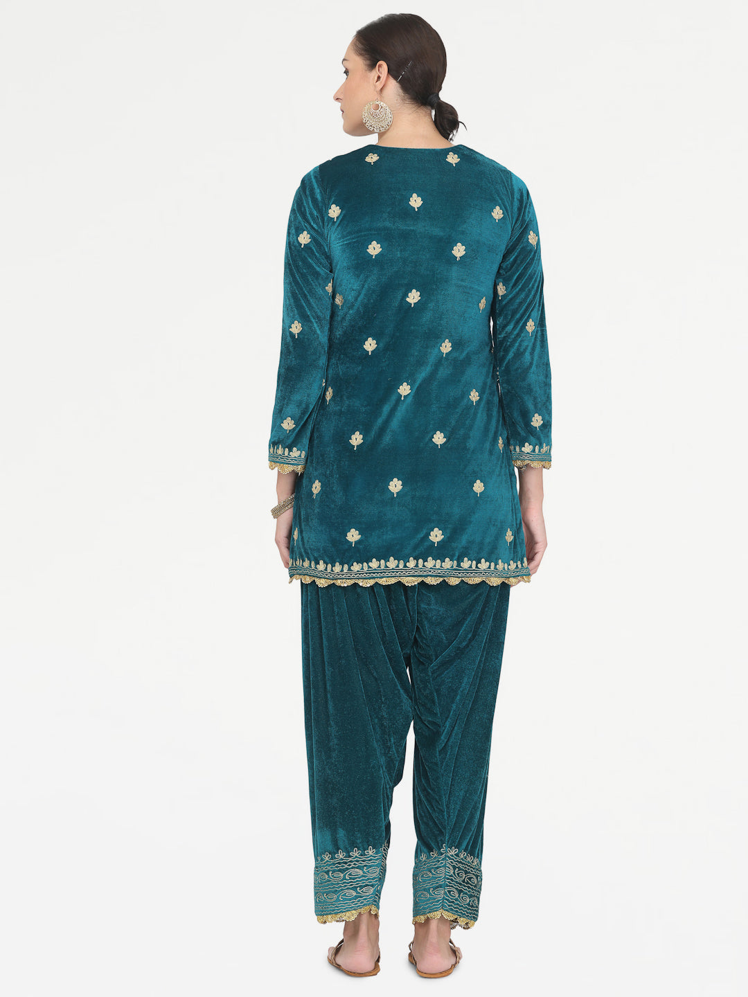 Kaanchie Nanggia Teal Green Embroidered Kurta Salwar with Chanderi Dupatta (Set of 3)