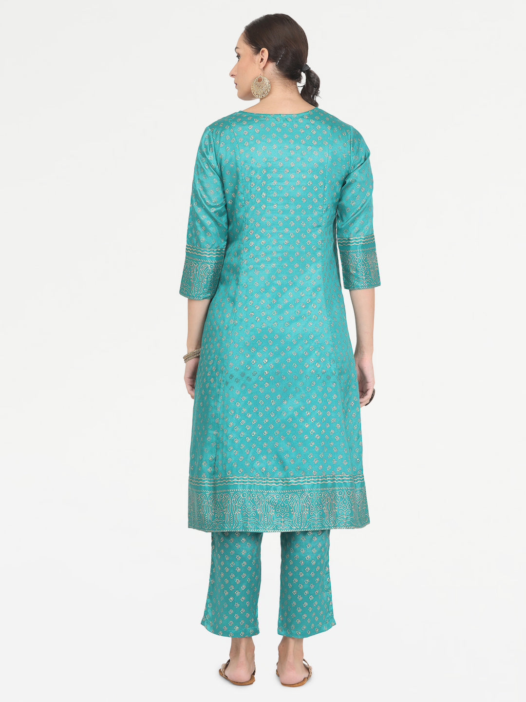 Kaanchie Nanggia Green Printed Kurta Pant with Dupatta (Set of 3)