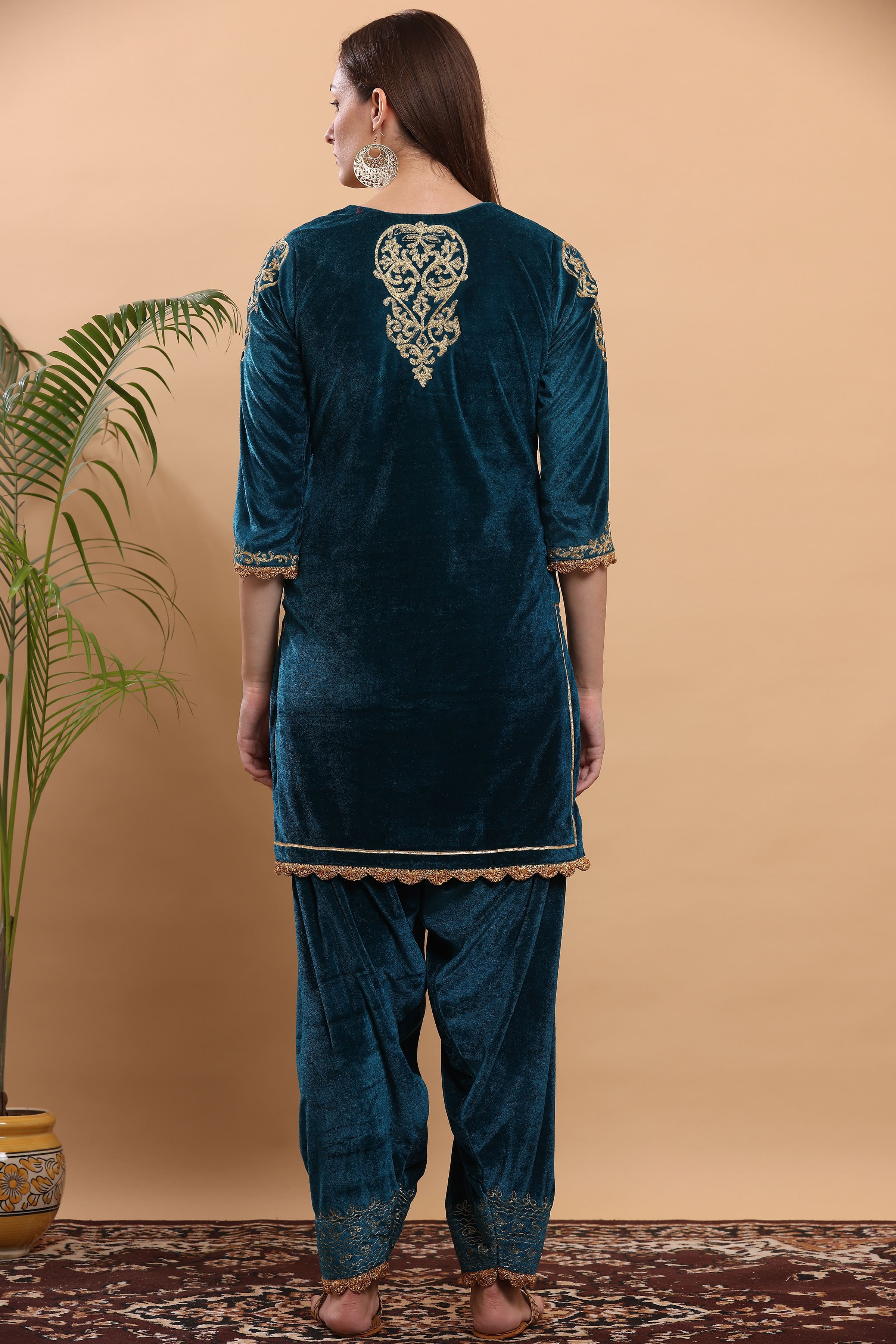 Kaanchie Nanggia Teal Green Embroidered Kurta Salwar (Set of 2)