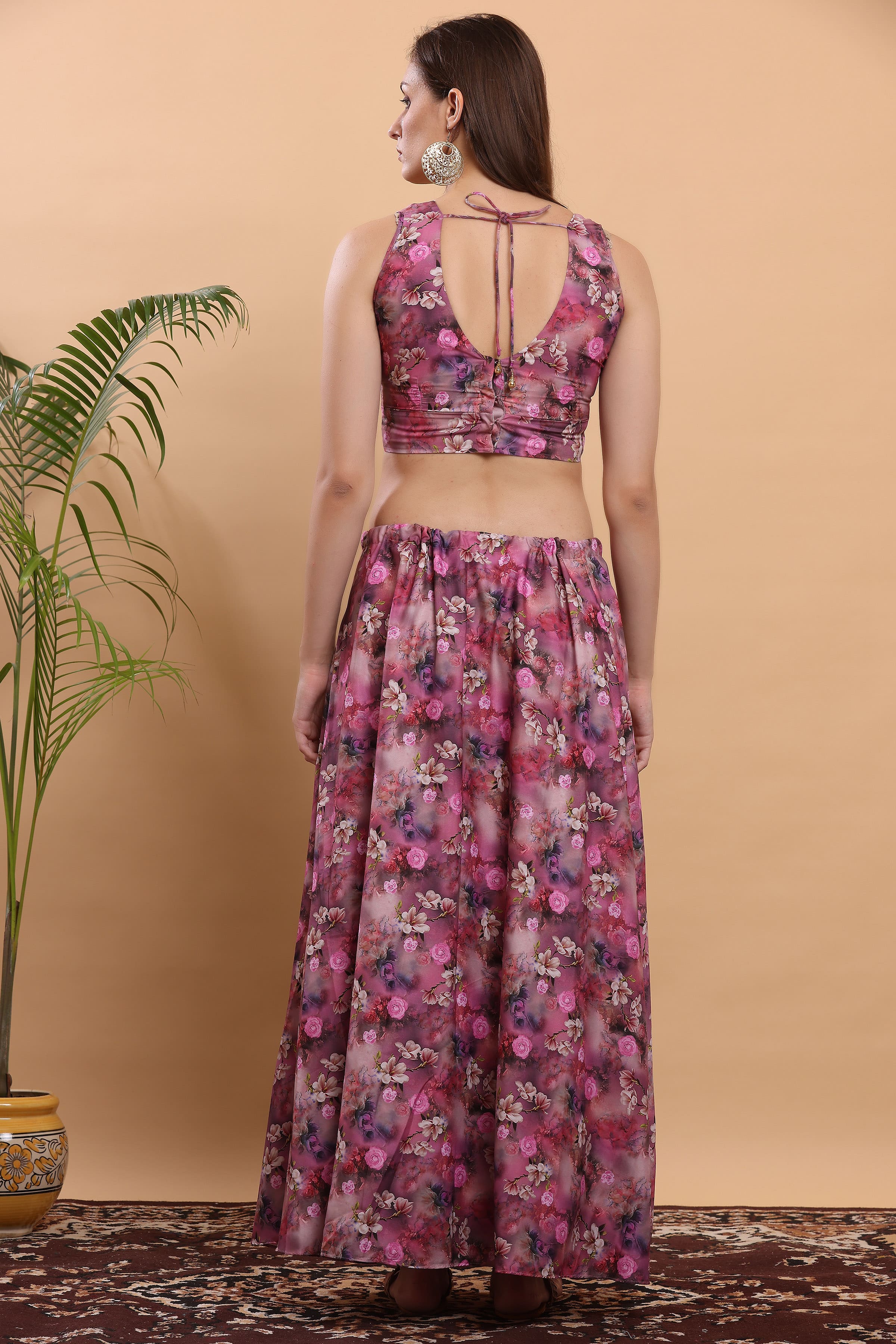 Kaanchie Nanggia Magenta & Pink Printed Ready to Wear Lehenga & Choli (Set of 2)