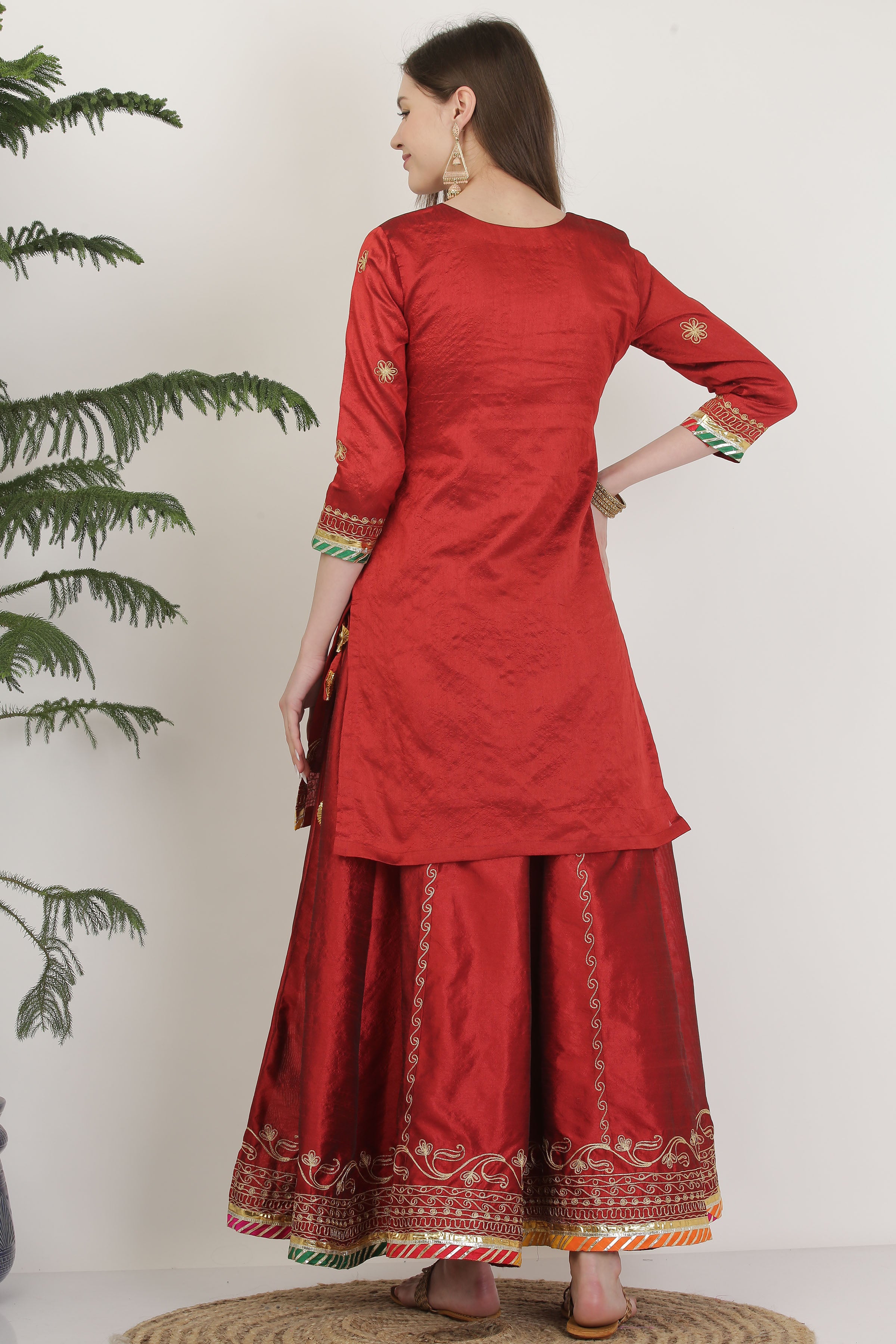 Kaanchie Nanggia Round Neck Zari Silk Ready to Wear Lehenga (Set of 3)