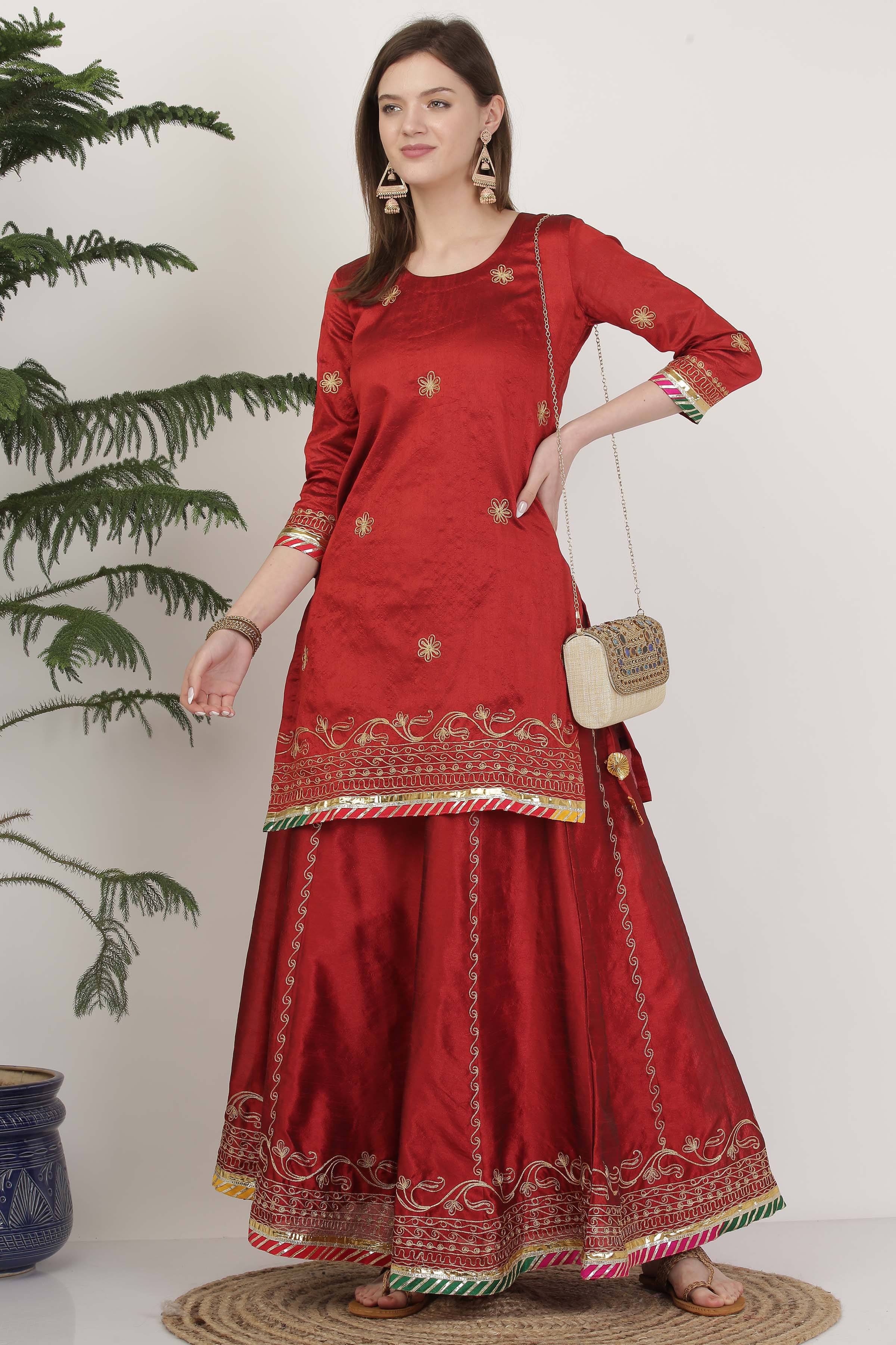 Kaanchie Nanggia Round Neck Zari Silk Ready to Wear Lehenga (Set of 3)