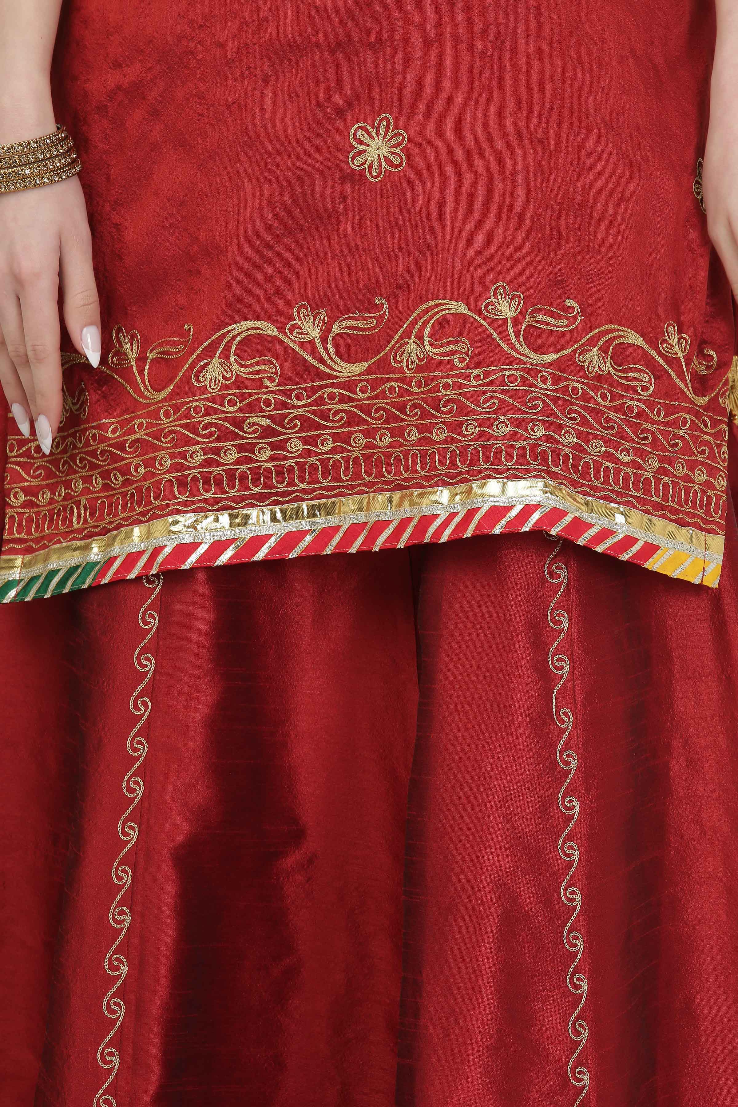 Kaanchie Nanggia Round Neck Zari Silk Ready to Wear Lehenga (Set of 3)