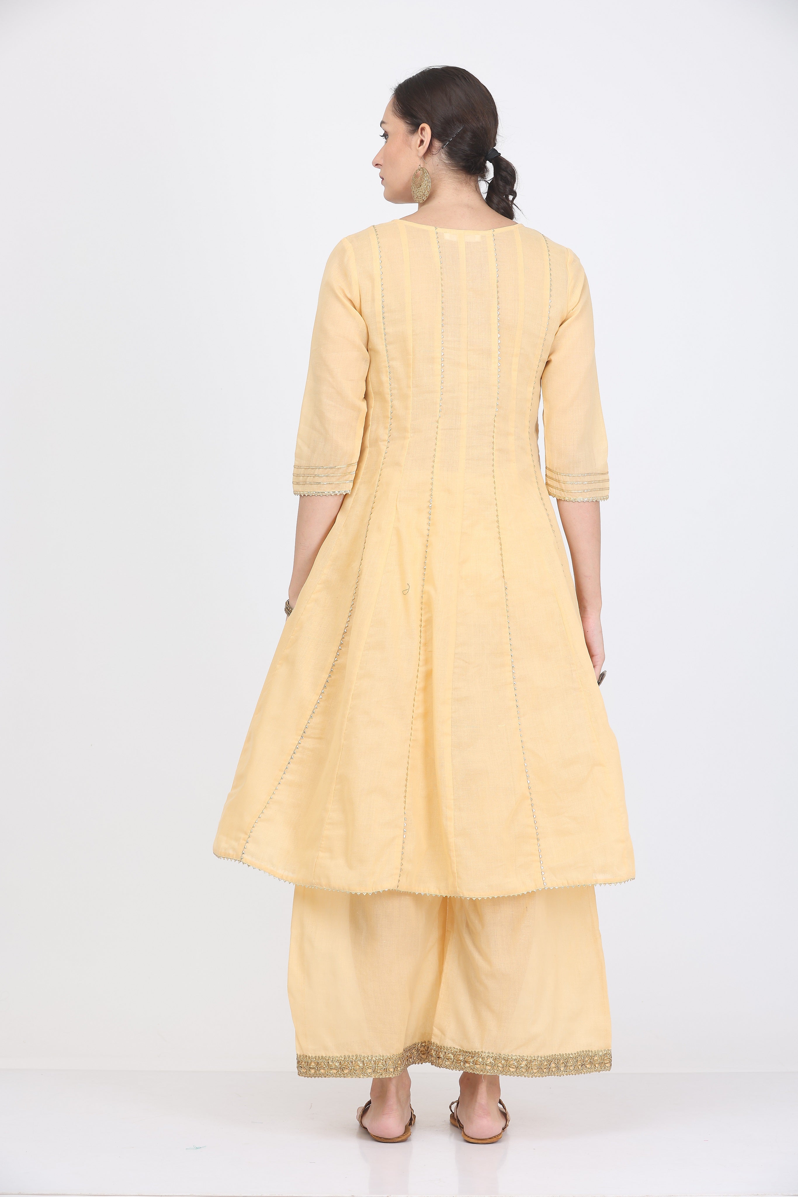 Kaanchie Nanggia Beige Gota Work Kurta Palazzo with Dupatta (Set of 3)