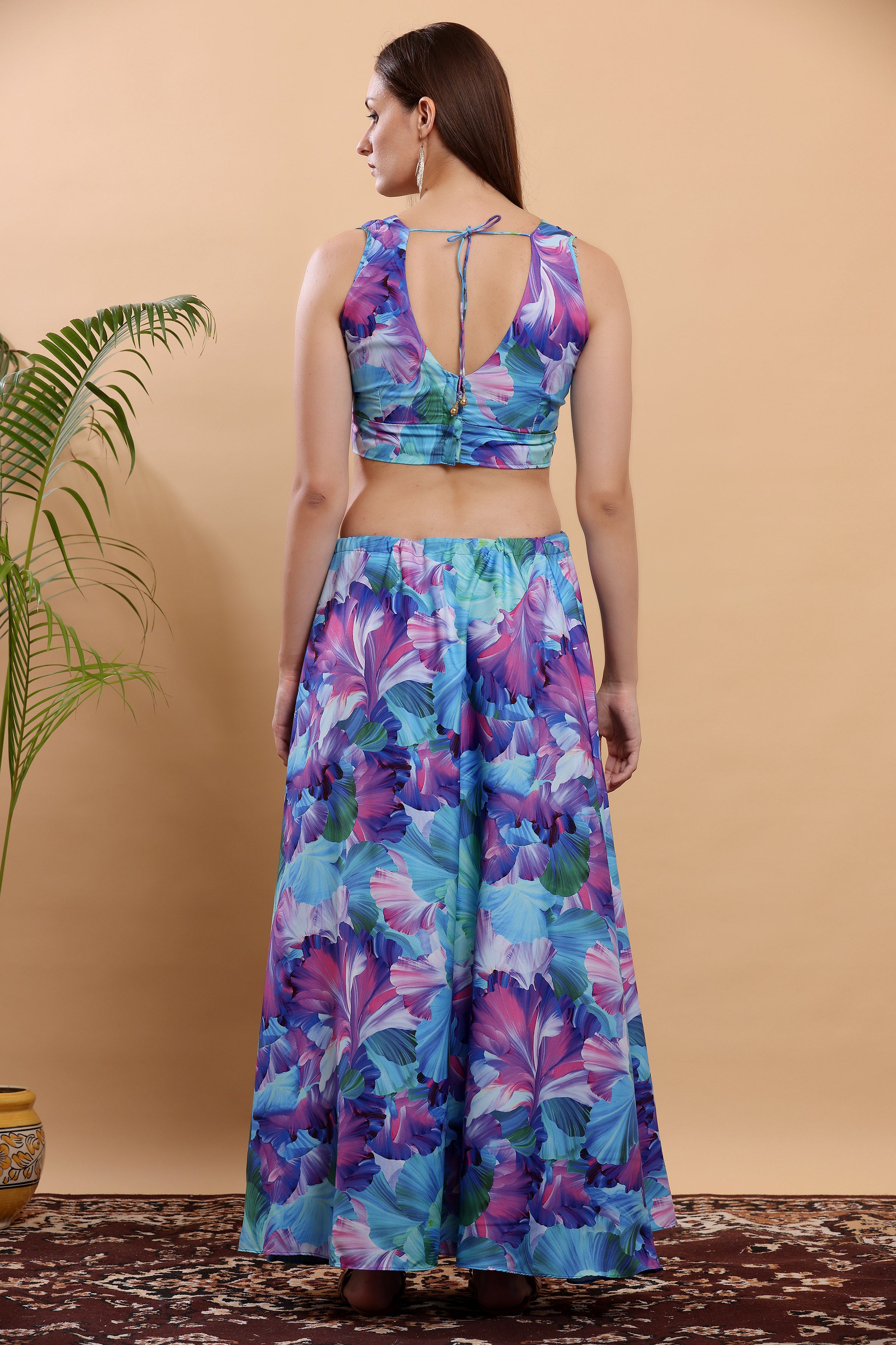 Kaanchie Nanggia Blue & Pink Printed Ready to Wear Lehenga & Choli (Set of 2)