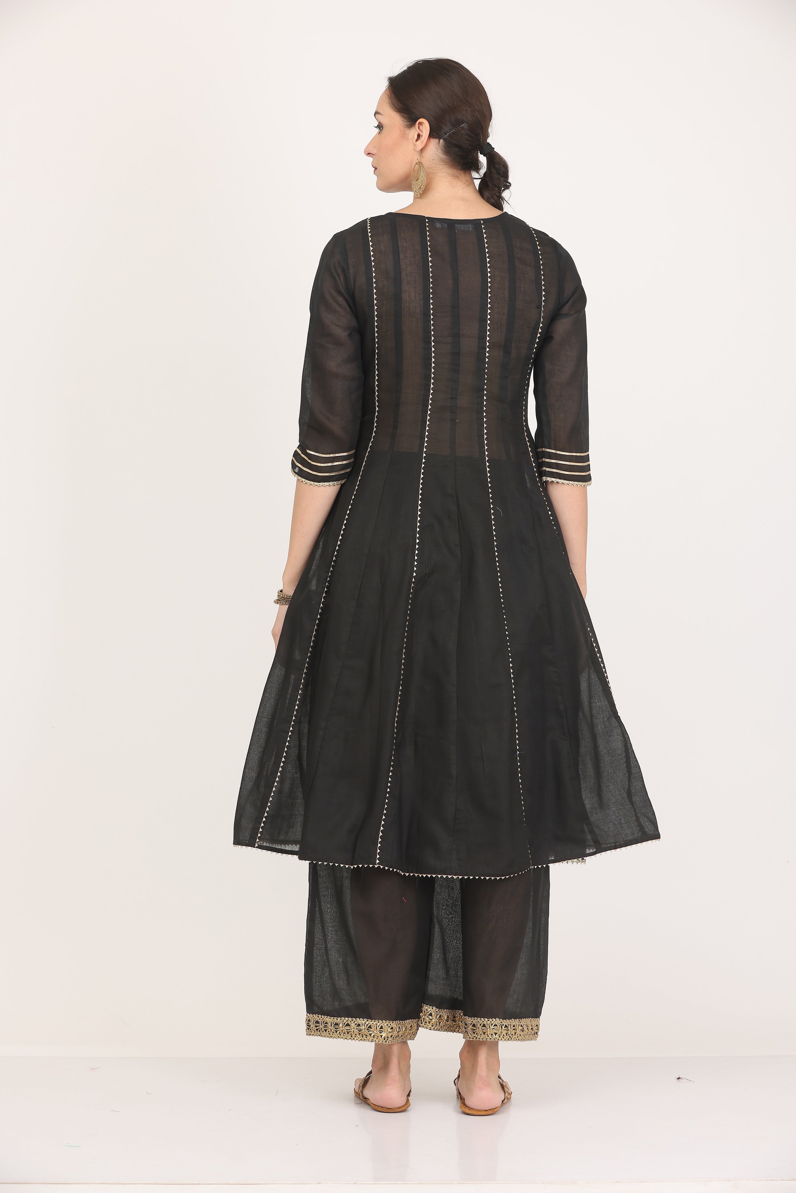 Kaanchie Nanggia Black Gota Work Kurta Palazzo with Dupatta (Set of 3)