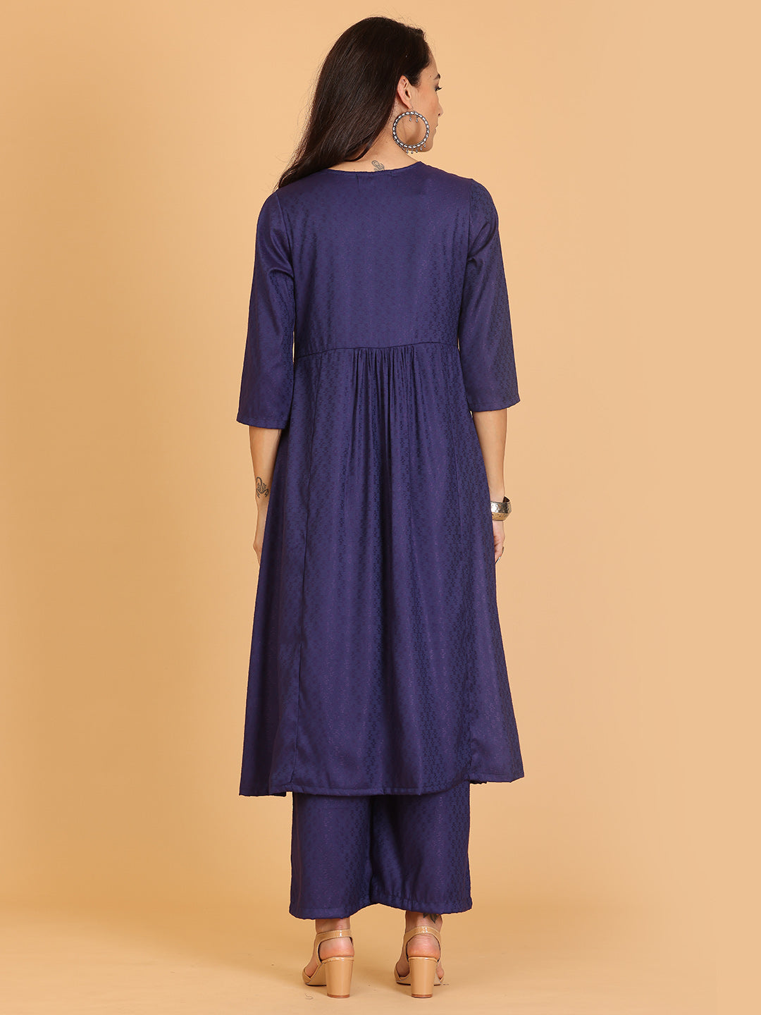 Kaanchie Nanggia Blue Embroidered Flayred Kurta with Palazzo (Set of 2)