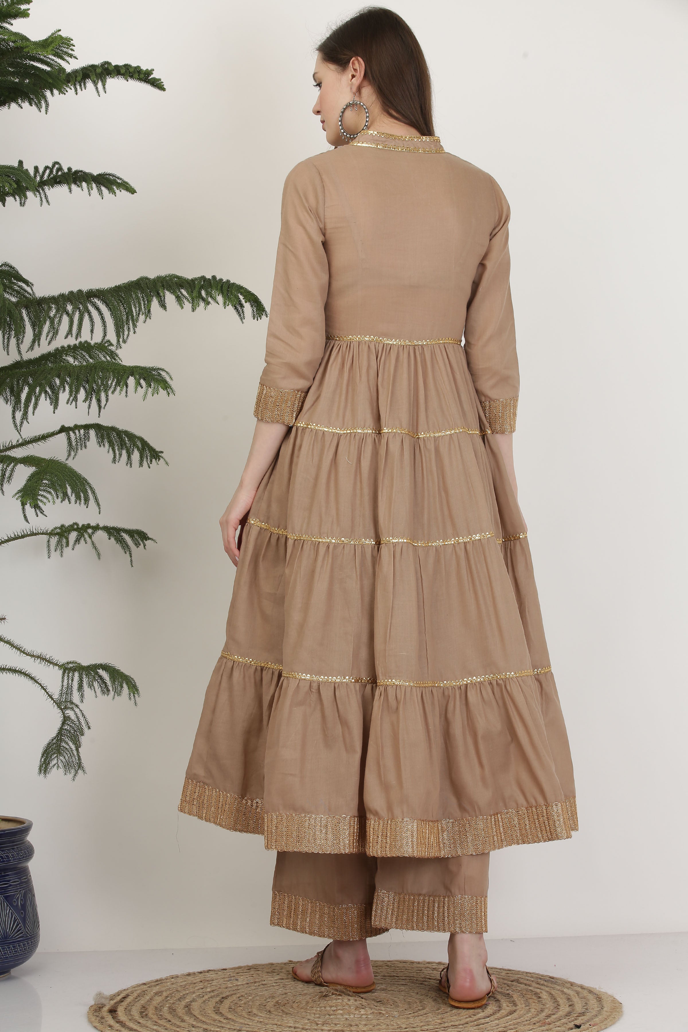 Kaanchie Nanggia Cotton Brown Gota Work Suit (Set of 3)