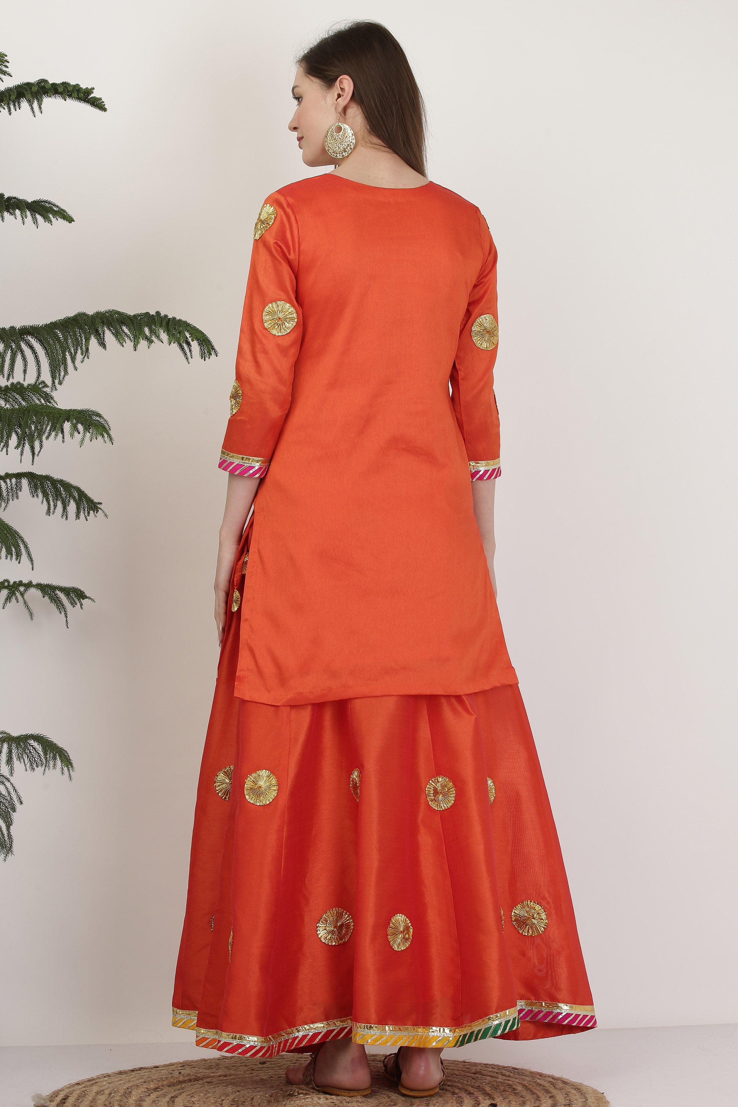 Kaanchie Nanggia Orange Embellished Ready to Wear Lehenga & Blouse With Dupatta (Set of 3)