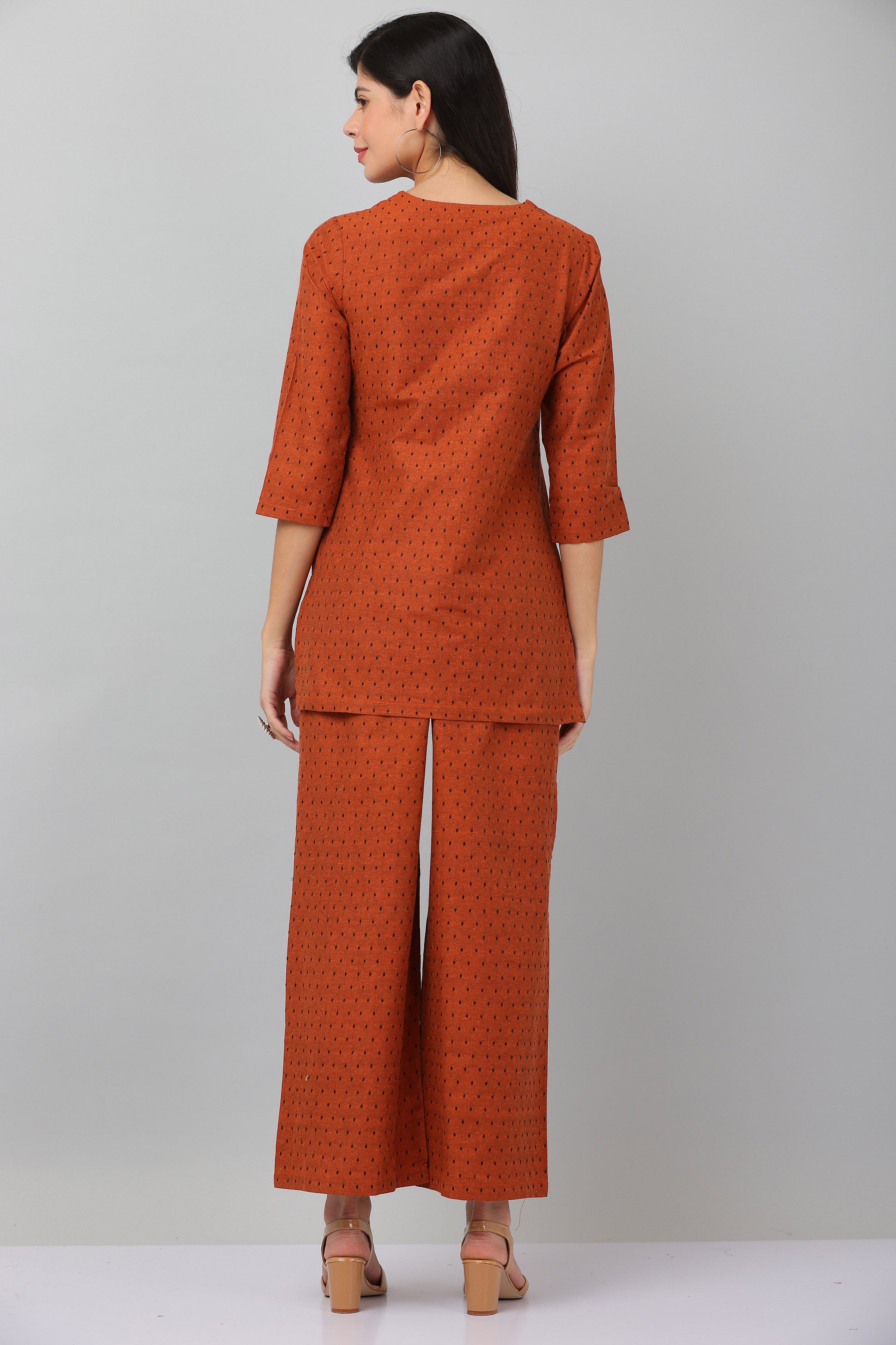 Kaanchie Nanggia Lite Brown Causal Wear Short Kurta & Pants (Set of 2)