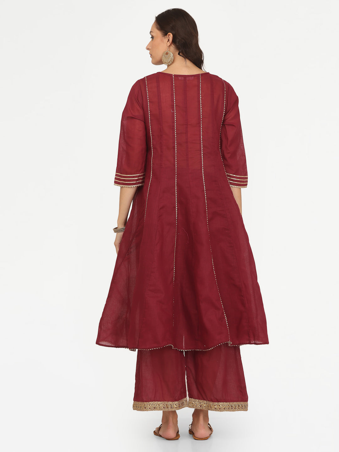 Kaanchie Nanggia Maroon Gota Work Kurta Pant with Printed Dupatta (Set of 3)