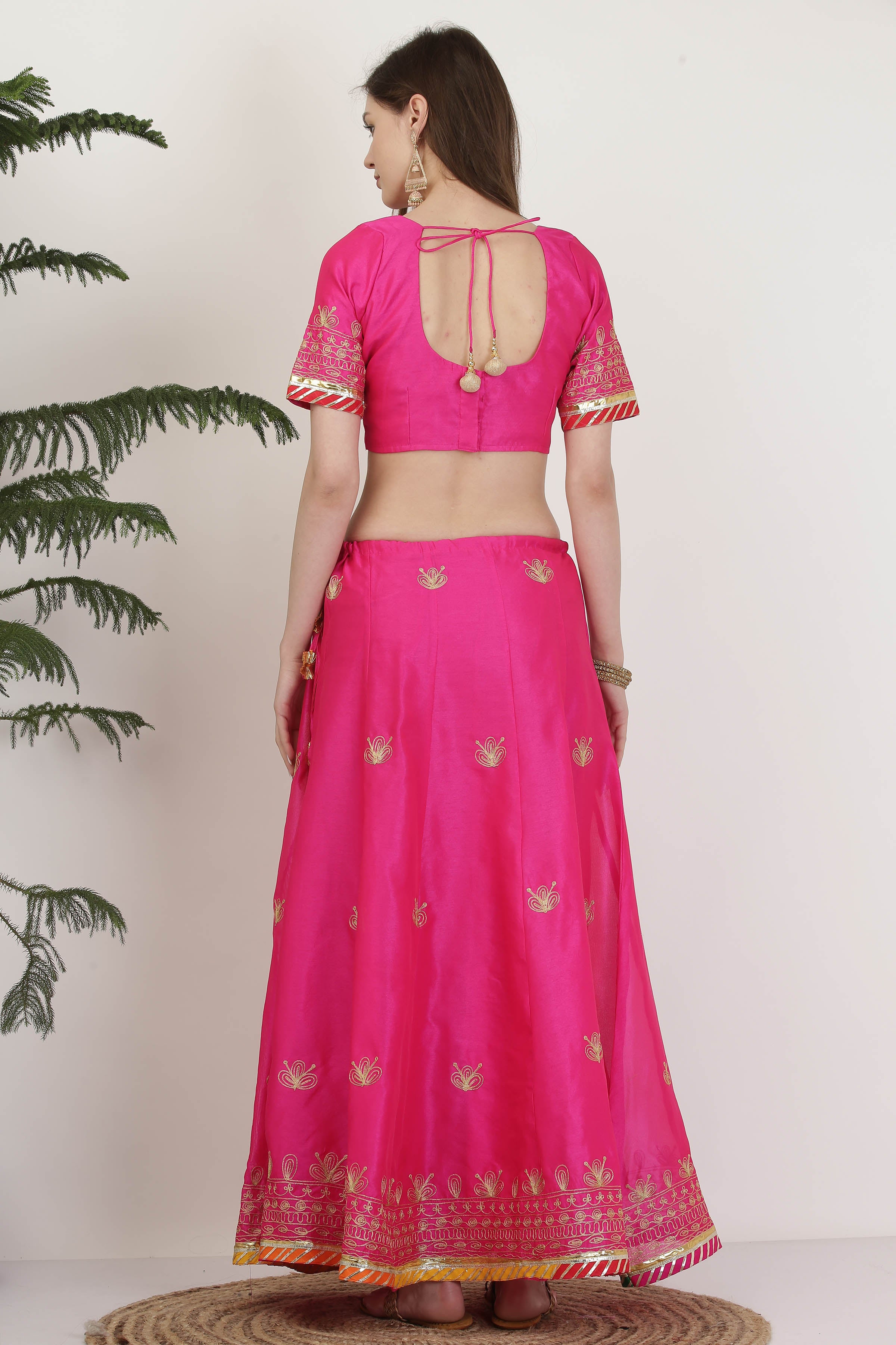 Kaanchie Nanggia Thread Work Silk Ready to Wear Lehenga & Blouse With Dupatta (Set of 3)