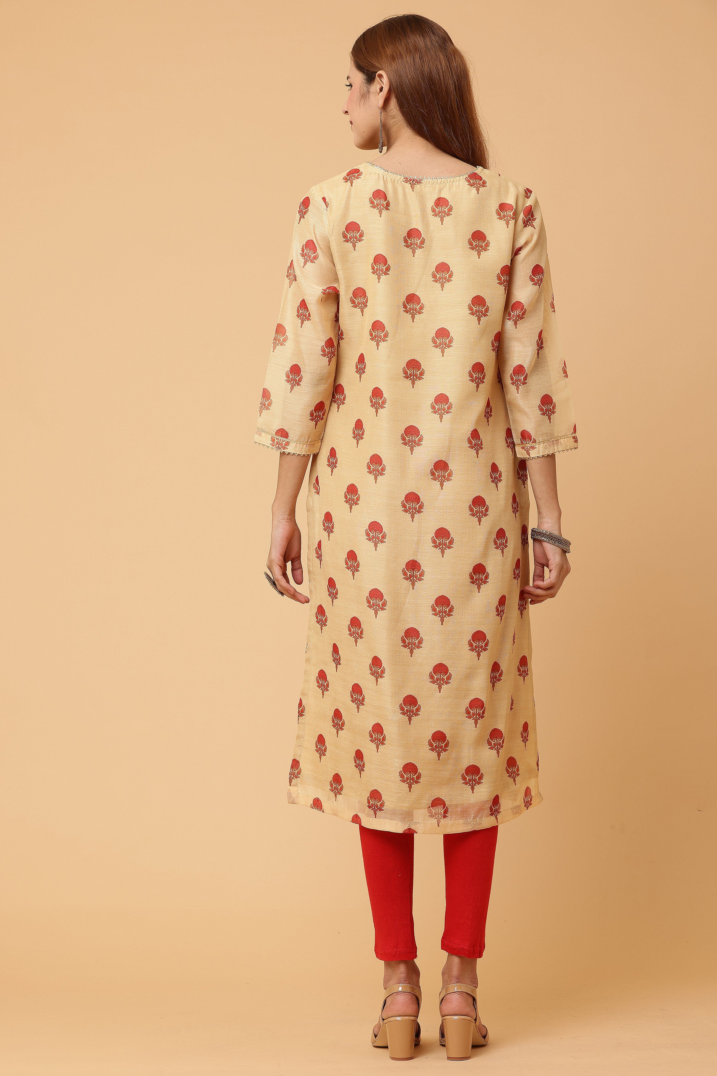 Kaanchie Nanggia Beige Digital Printed Kurta Legging with Dupatta (Set of 3)