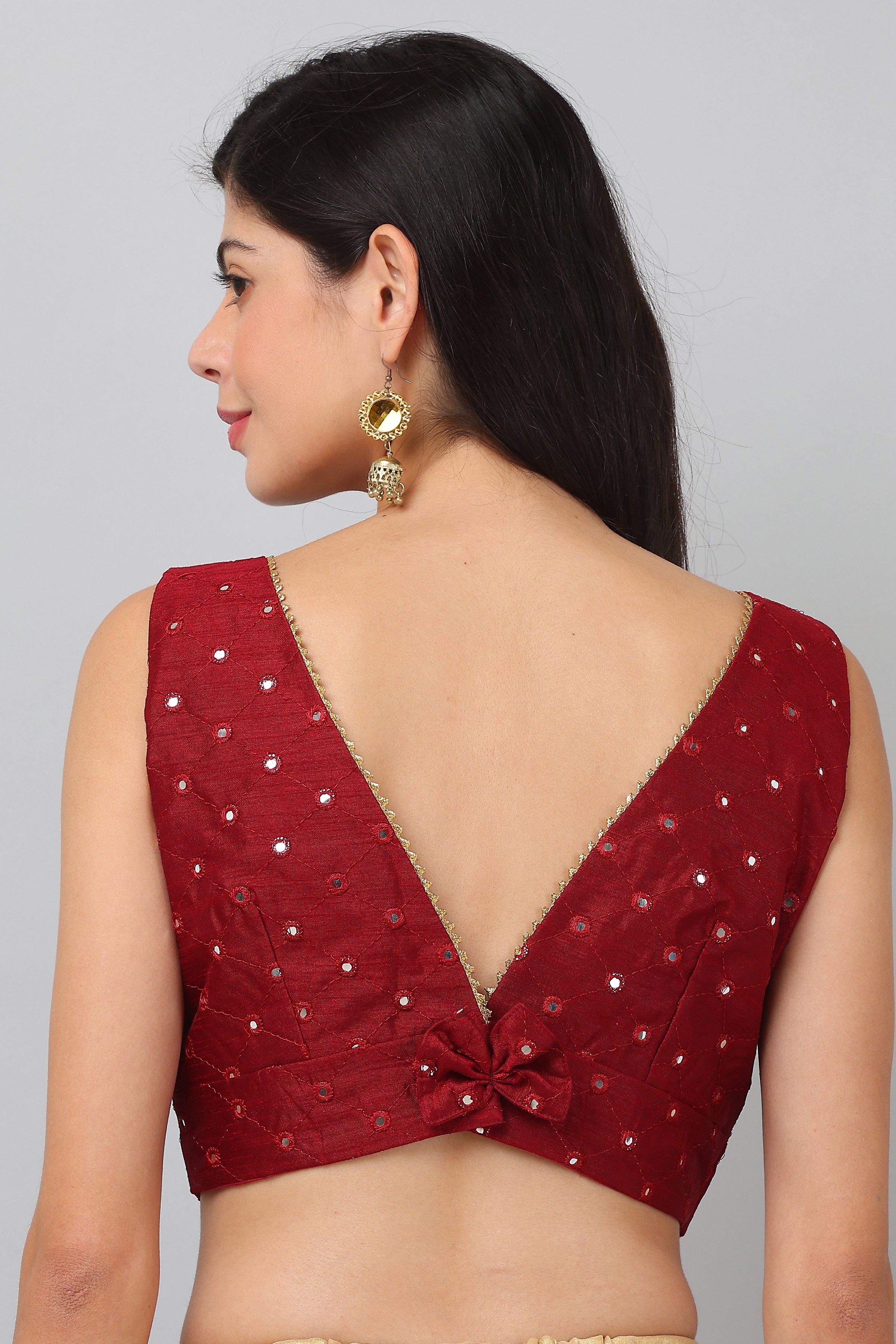 Kaanchie Nanggia Maroon Mirror Work Blouse