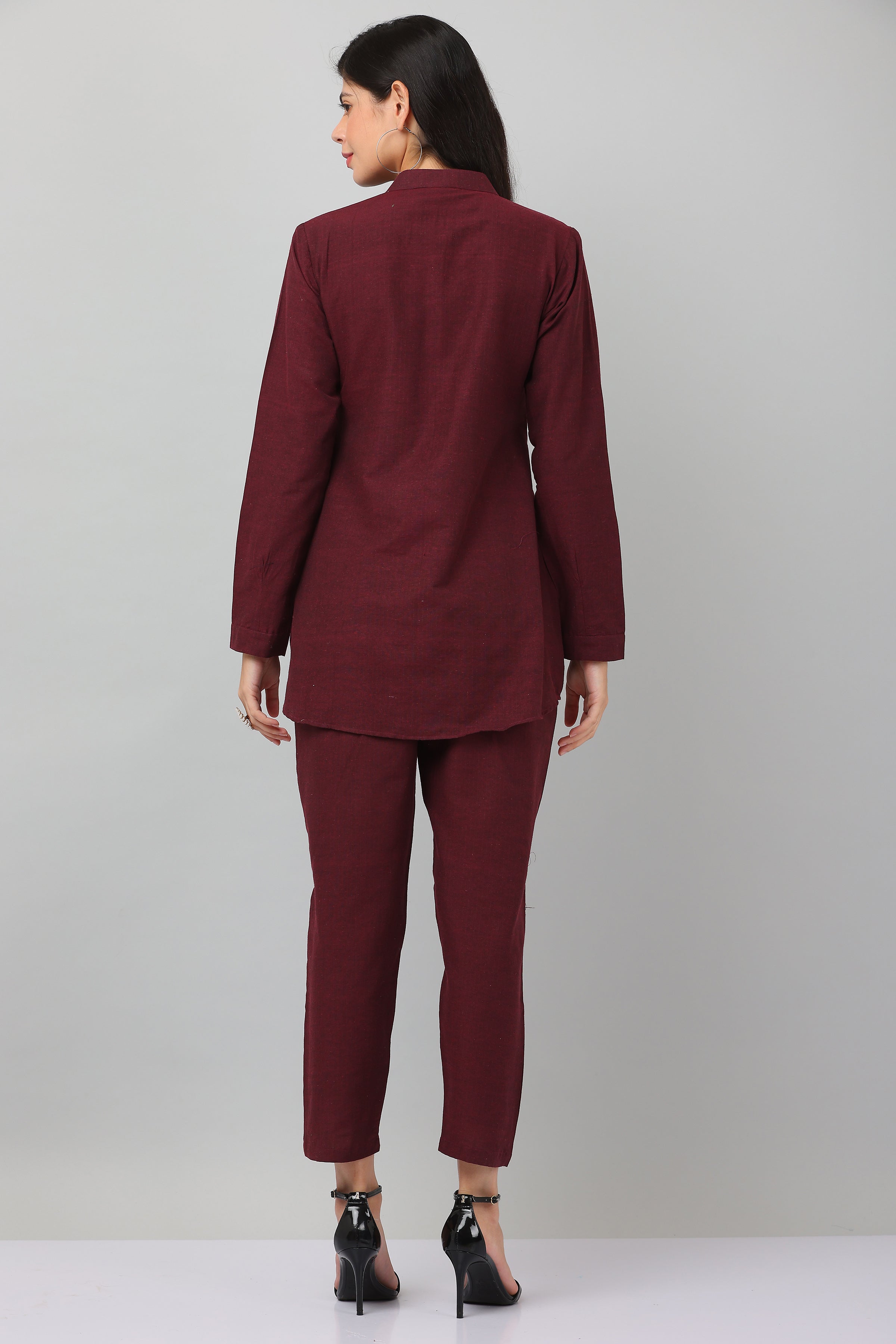 Kaanchie Nanggia Maroon Causal Wear Shirt & Pants (Set of 2)