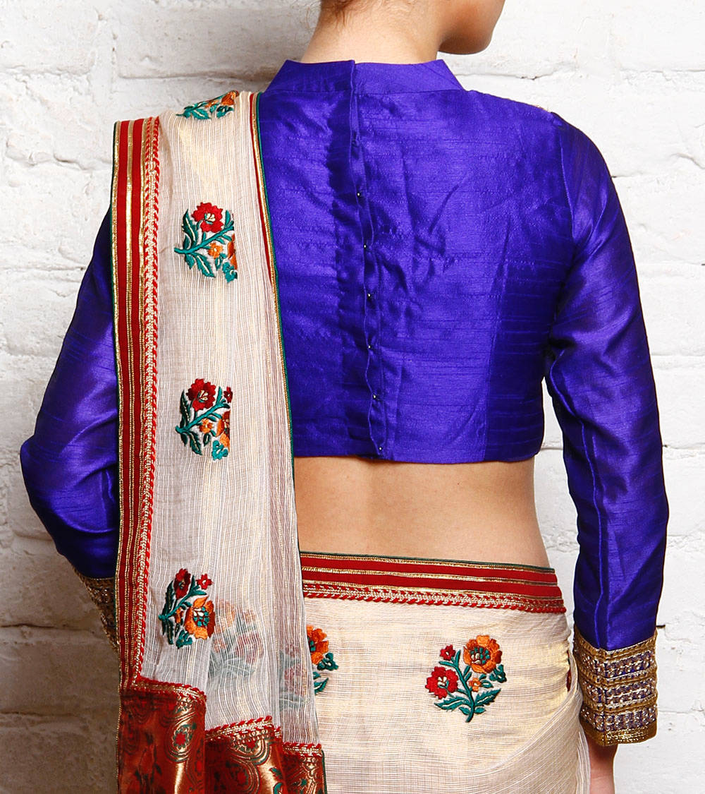 Kaanchie Nanggia Royal Blue Silk Embroidered Blouse