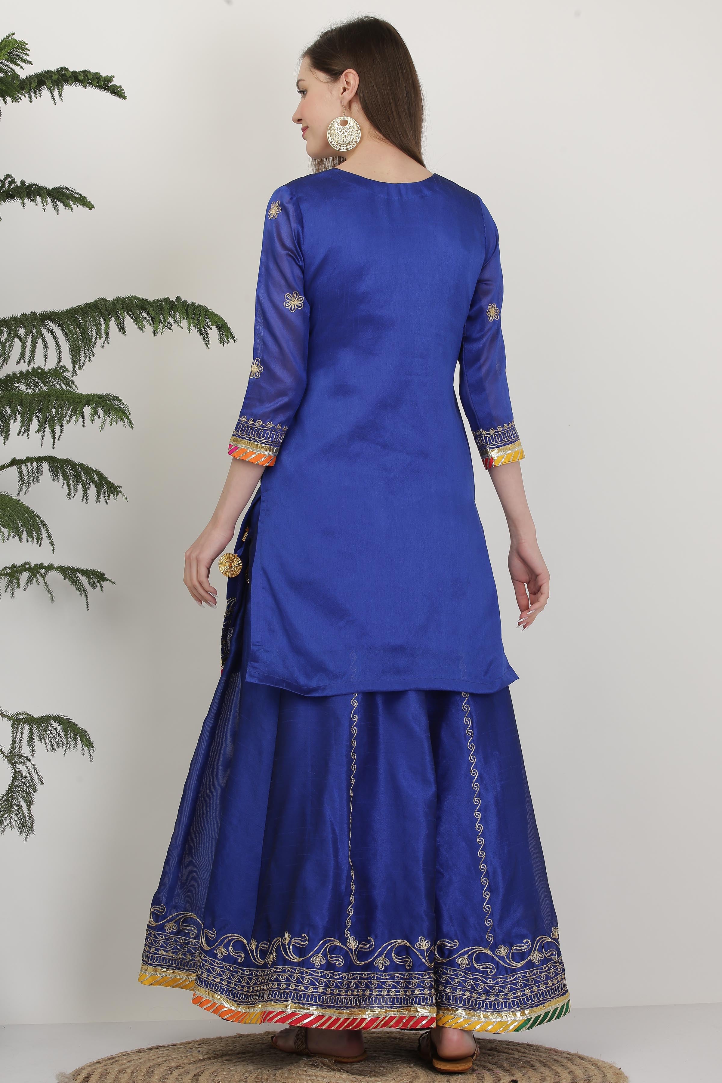 Kaanchie Nanggia Blue Embroidered Ready to Wear Lehenga & Kurta With Dupatta (Set of 3)