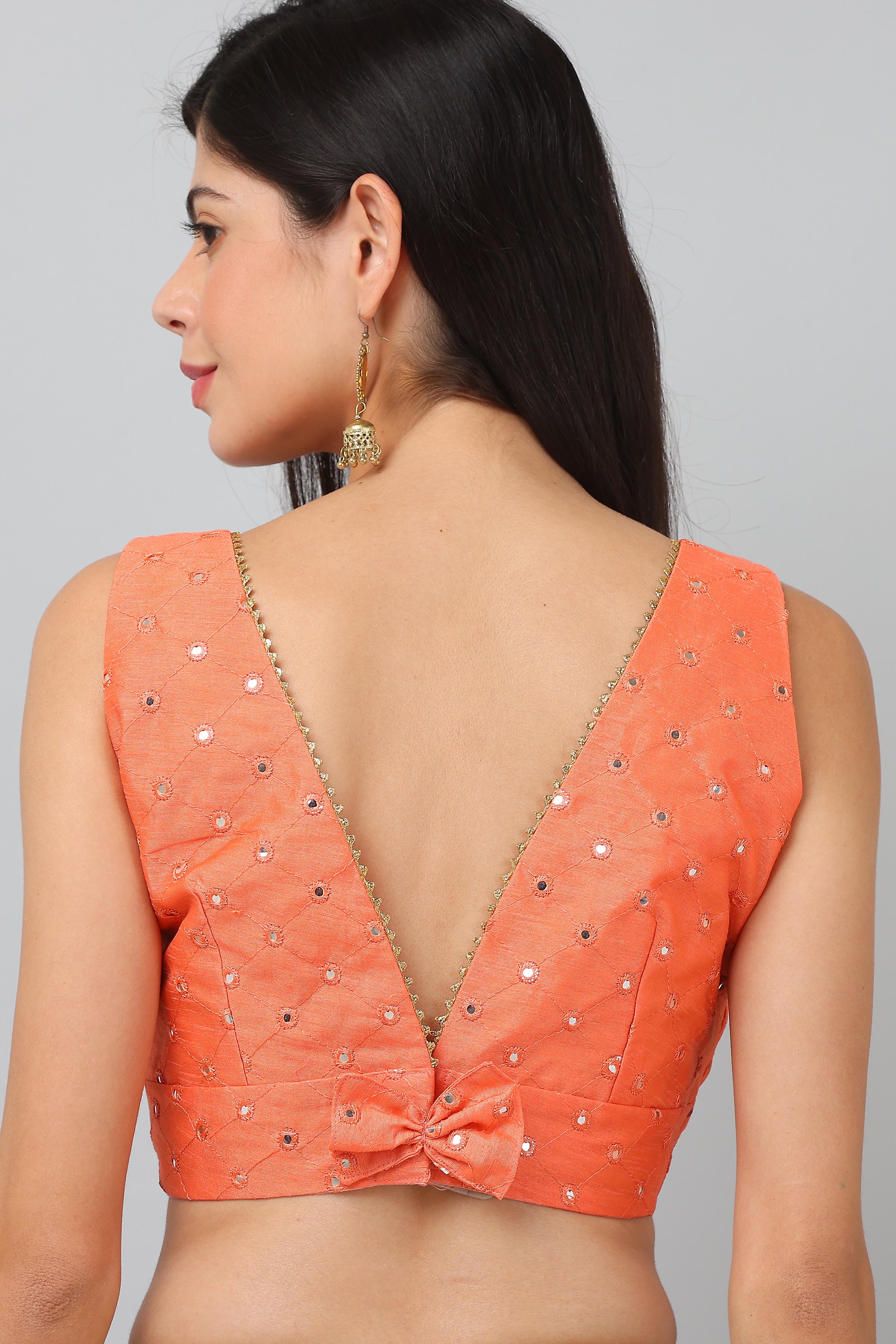 Kaanchie Nanggia Peach Mirror Work Blouse