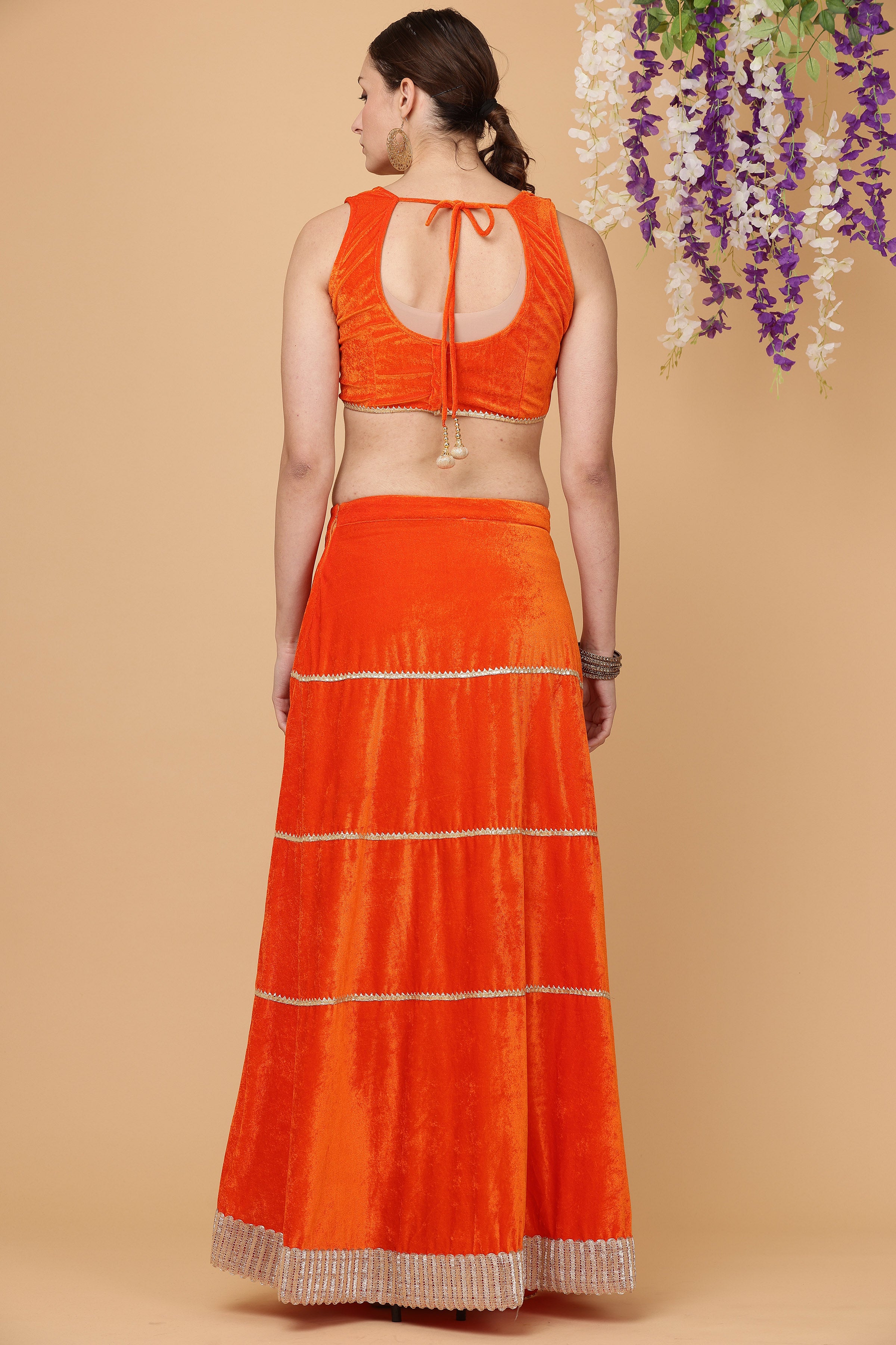 Kaanchie Nanggia Orange Embroidered Lehenga Set (Set of 3)